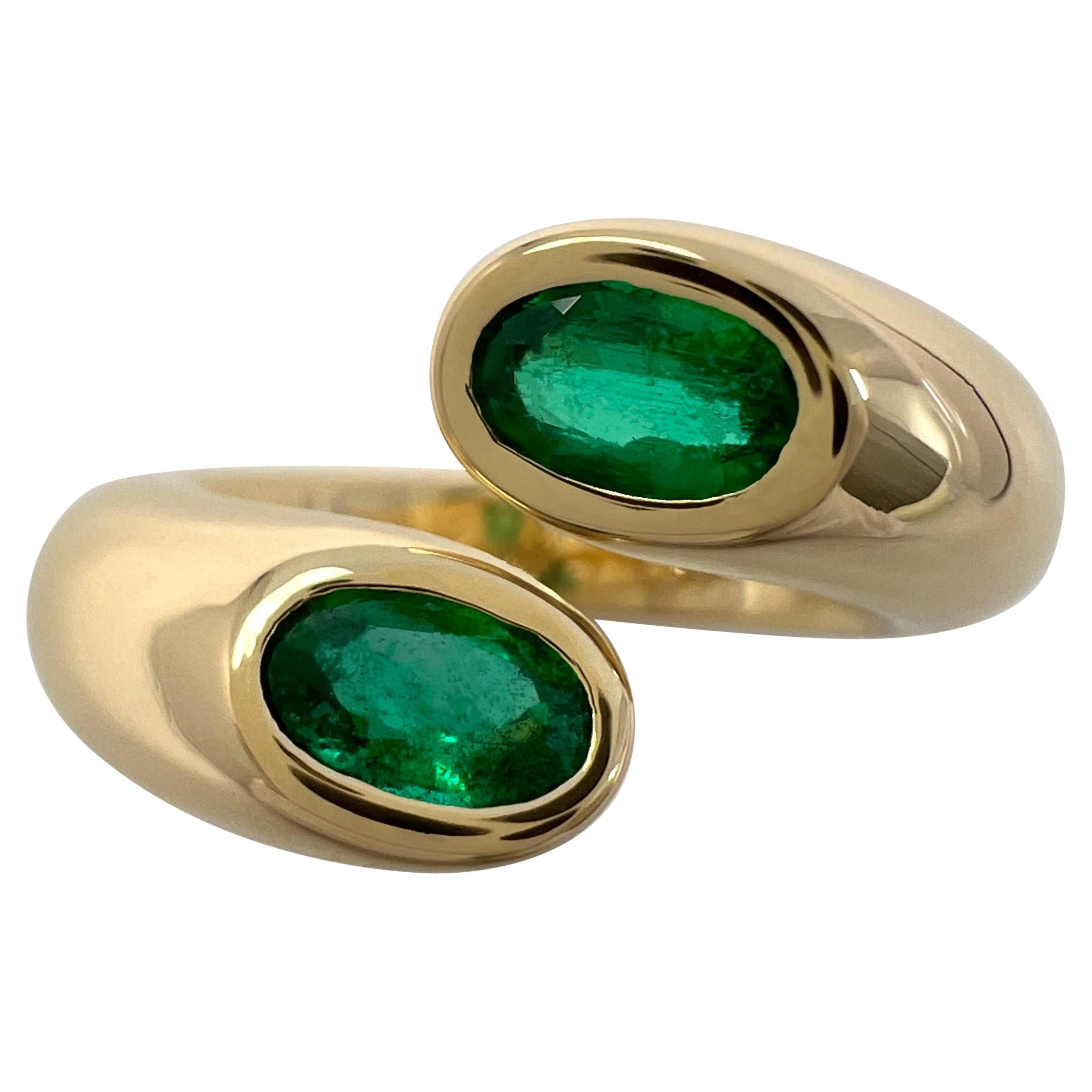 Rare Vintage Cartier Green Emerald Ellipse Oval Cut 18k Gold Bypass Split Ring J