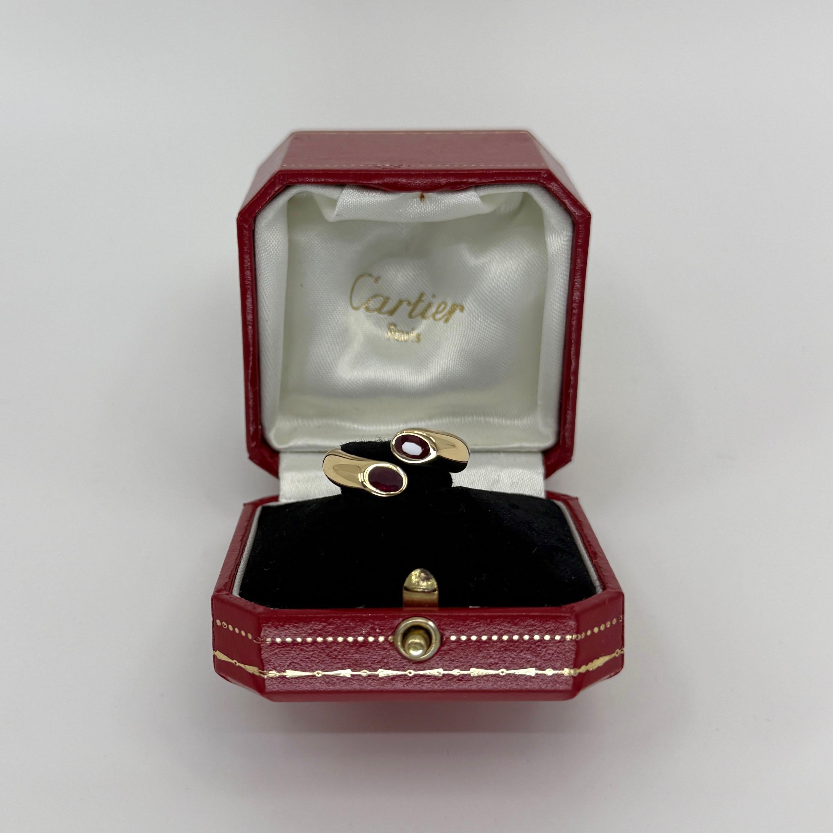 Rare Vintage Cartier Large Red Ruby Ellipse Oval Cut 18k Gold Bypass Split Ring For Sale 6