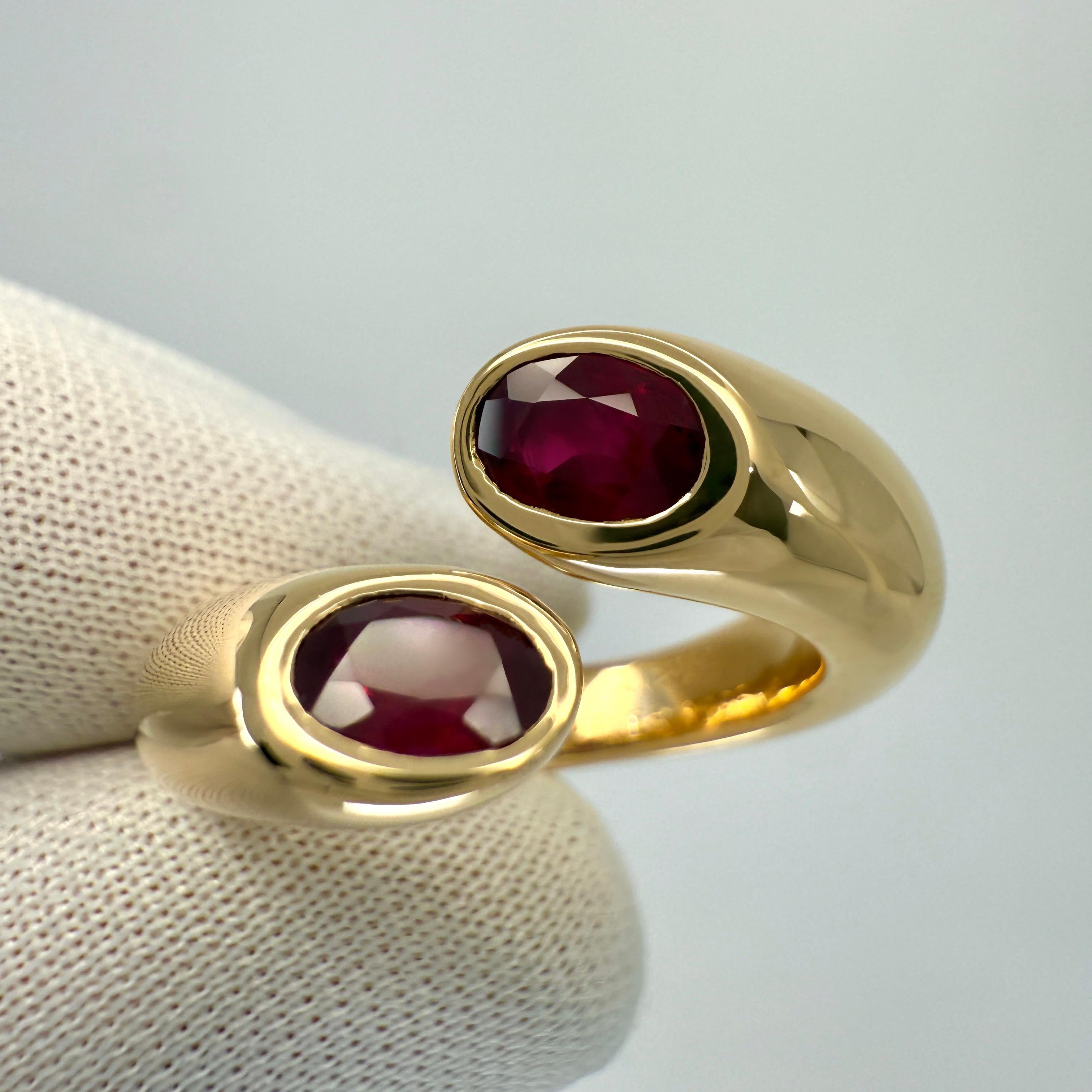 Rare Vintage Cartier Large Red Ruby Ellipse Oval Cut 18k Gold Bypass Split Ring In Good Condition For Sale In Birmingham, GB