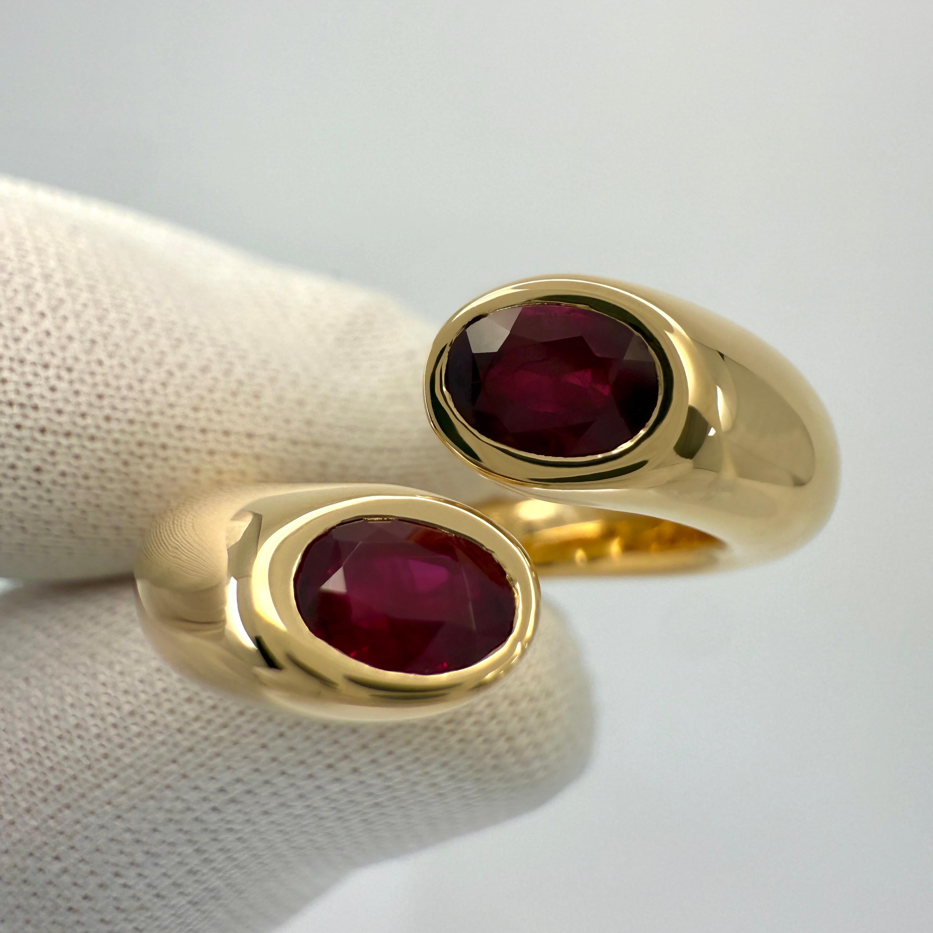 Rare Vintage Cartier Large Red Ruby Ellipse Oval Cut 18k Gold Bypass Split Ring For Sale 1