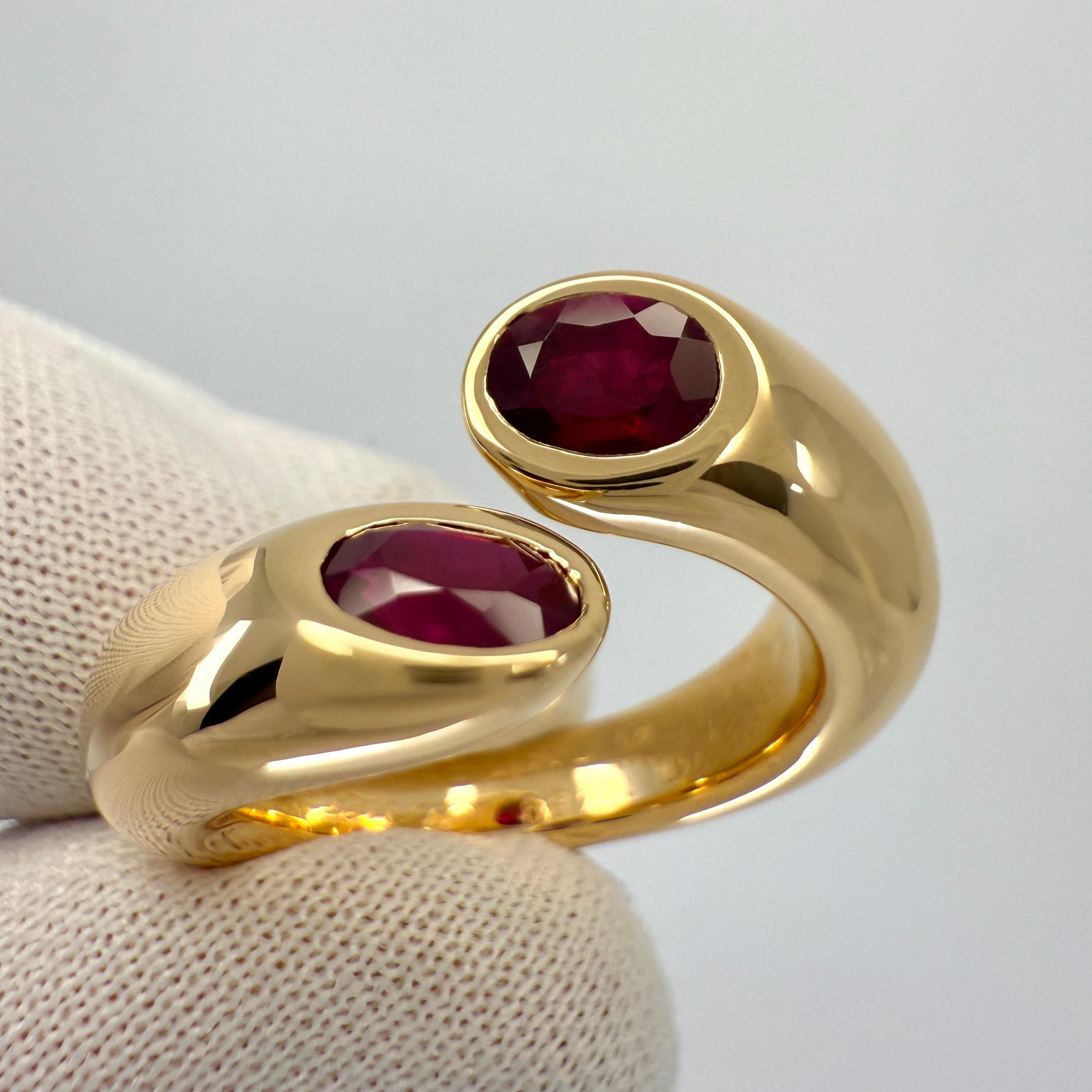 Rare Vintage Cartier Large Red Ruby Ellipse Oval Cut 18k Gold Bypass Split Ring For Sale 2