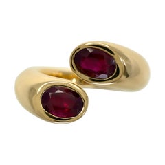 Rare Vintage Cartier Large Red Ruby Ellipse Oval Cut 18k Gold Bypass Split Ring