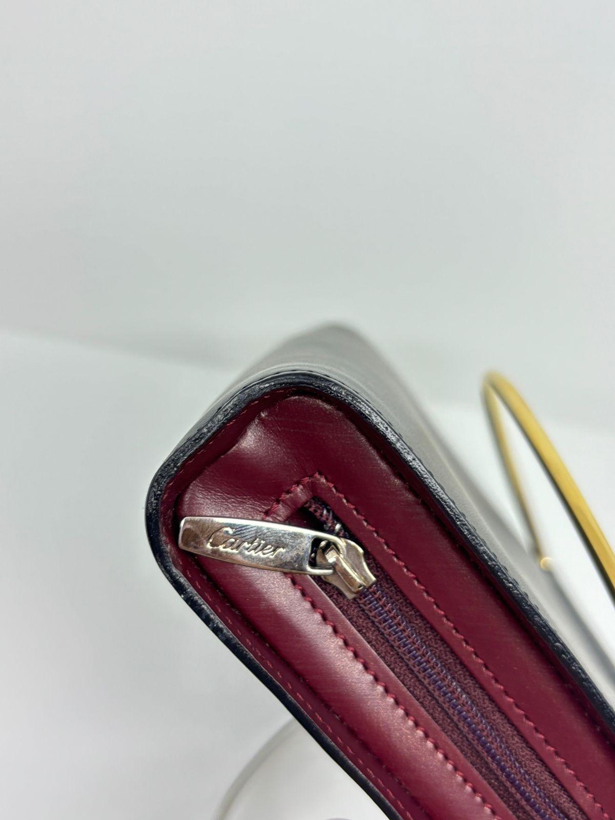 Rare Vintage Cartier Mini Trinity Black Leather Zip Metal Handle Purse For Sale 4