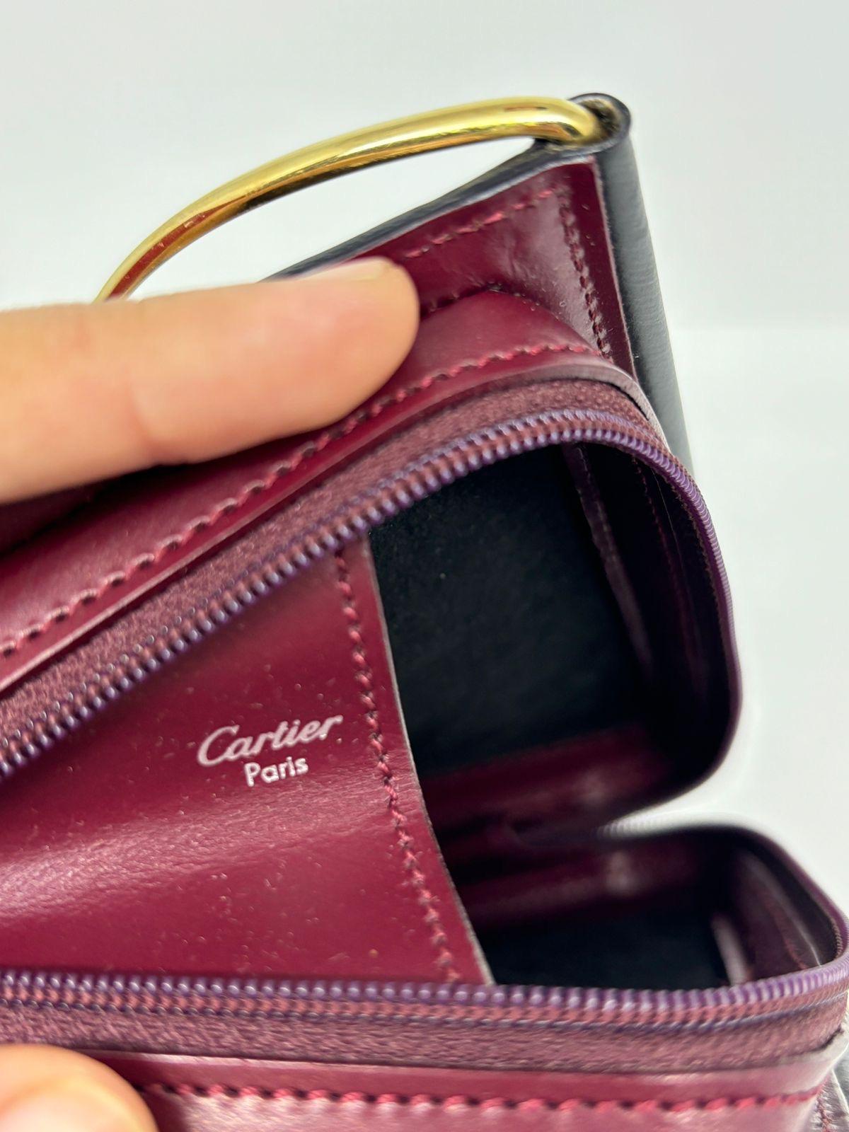 Rare Vintage Cartier Mini Trinity Black Leather Zip Metal Handle Purse For Sale 5