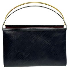 Rare Vintage Cartier Mini Trinity Black Leather Zip Metal Handle Purse