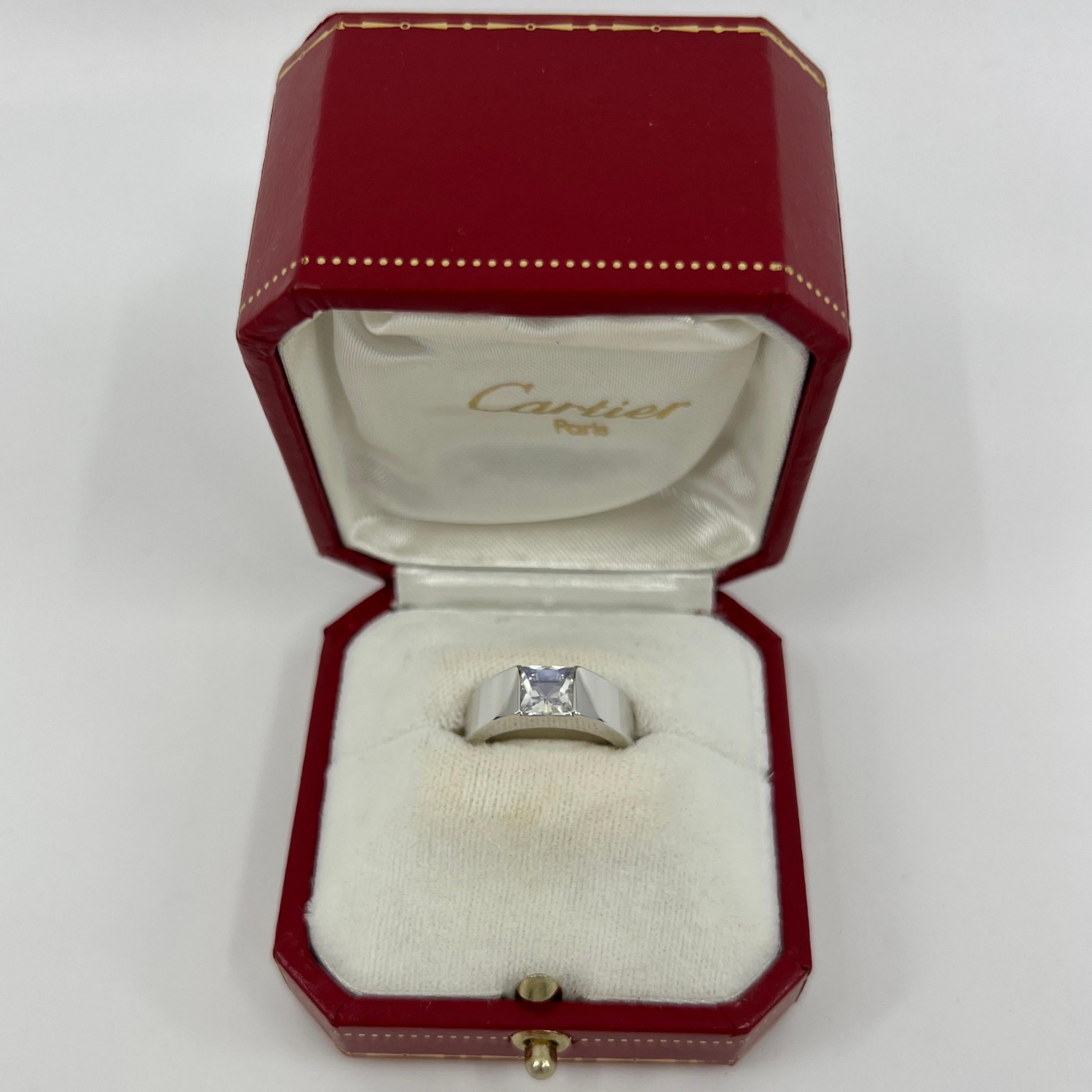 Rare Vintage Cartier Moonstone Square Cushion Cut 18k White Gold Tank Ring 5.5 5