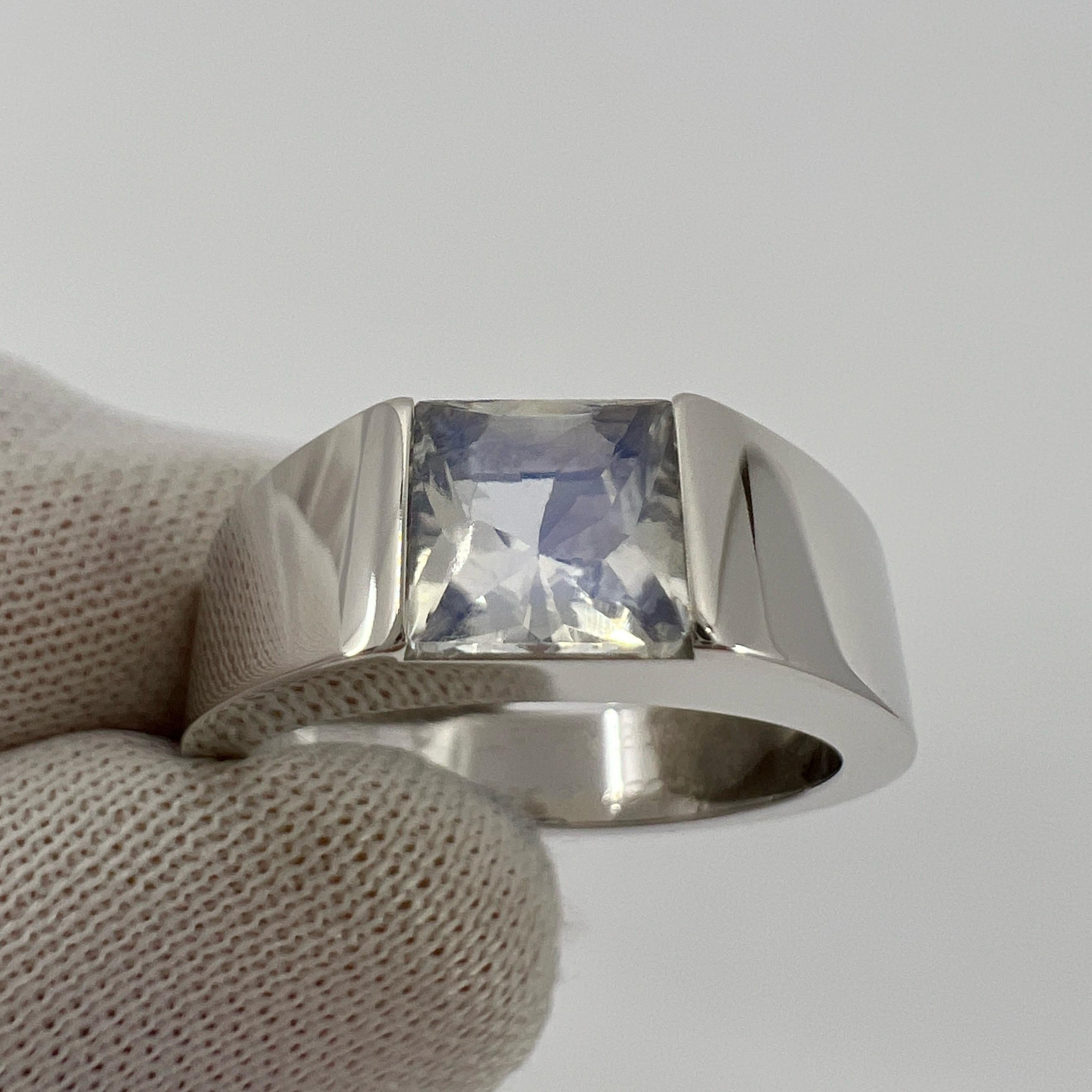 Rare Vintage Cartier Moonstone Square Cushion Cut 18k White Gold Tank Ring 5.5 7