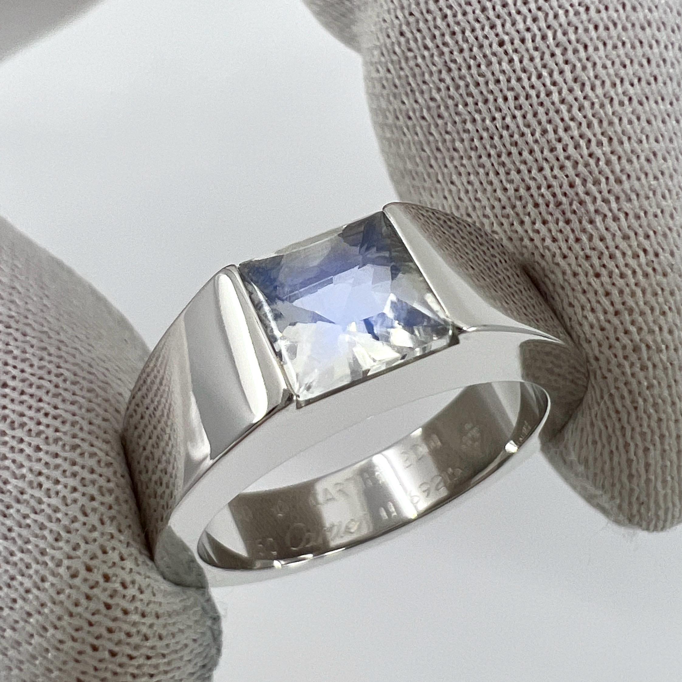 Rare Vintage Cartier Moonstone Square Cushion Cut 18k White Gold Tank Ring 5.5 1