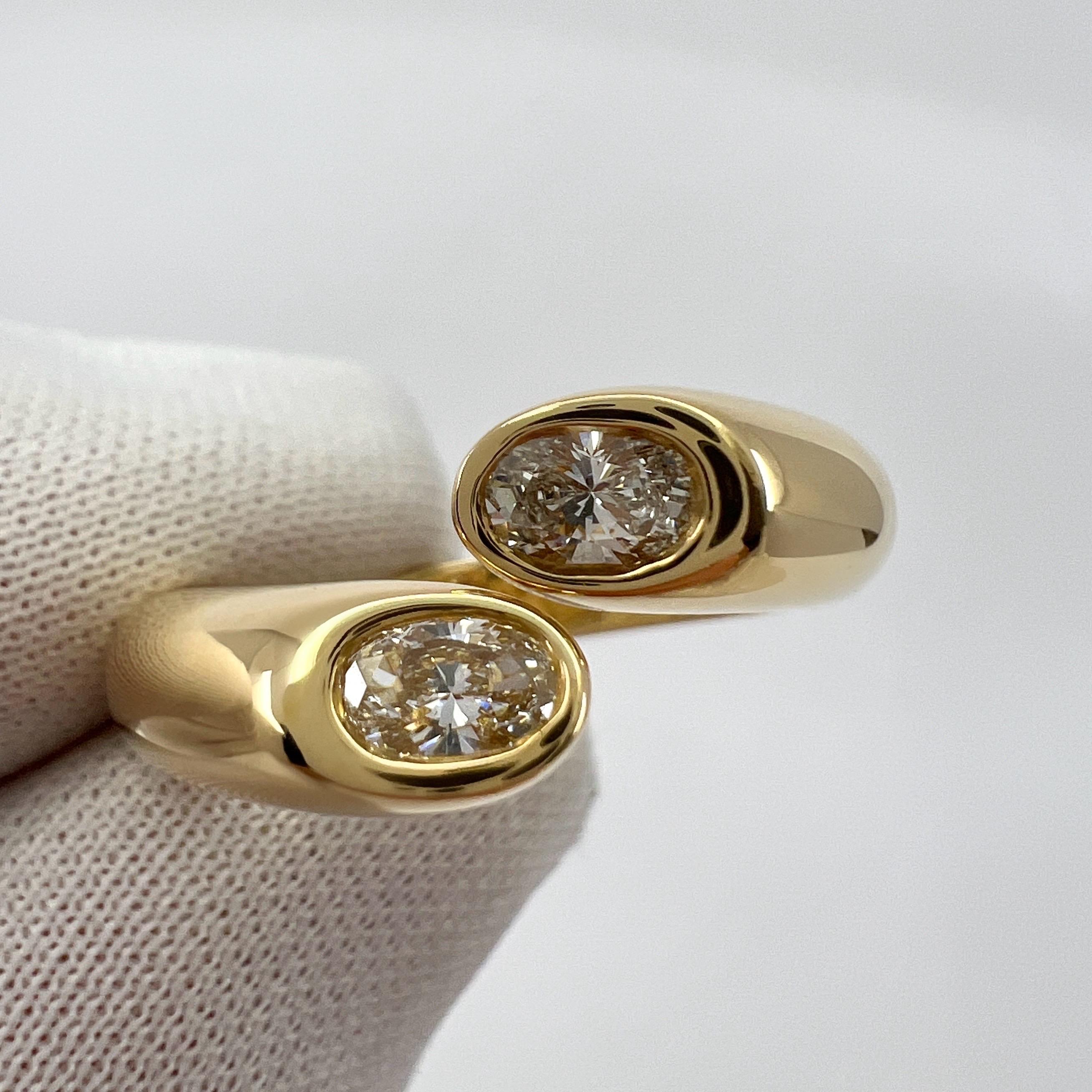 Rare Vintage Cartier Oval Cut Diamond Ellipse 18k Gold Bypass Split Ring US5 7