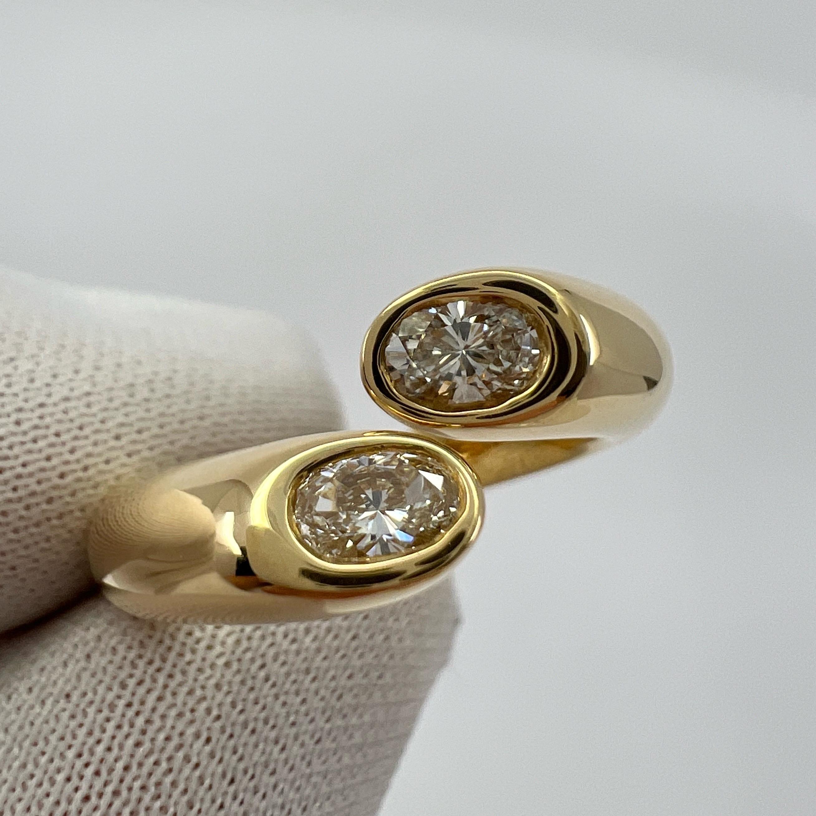 Rare Vintage Cartier Oval Cut Diamond Ellipse 18k Gold Bypass Split Ring US5 In Excellent Condition In Birmingham, GB