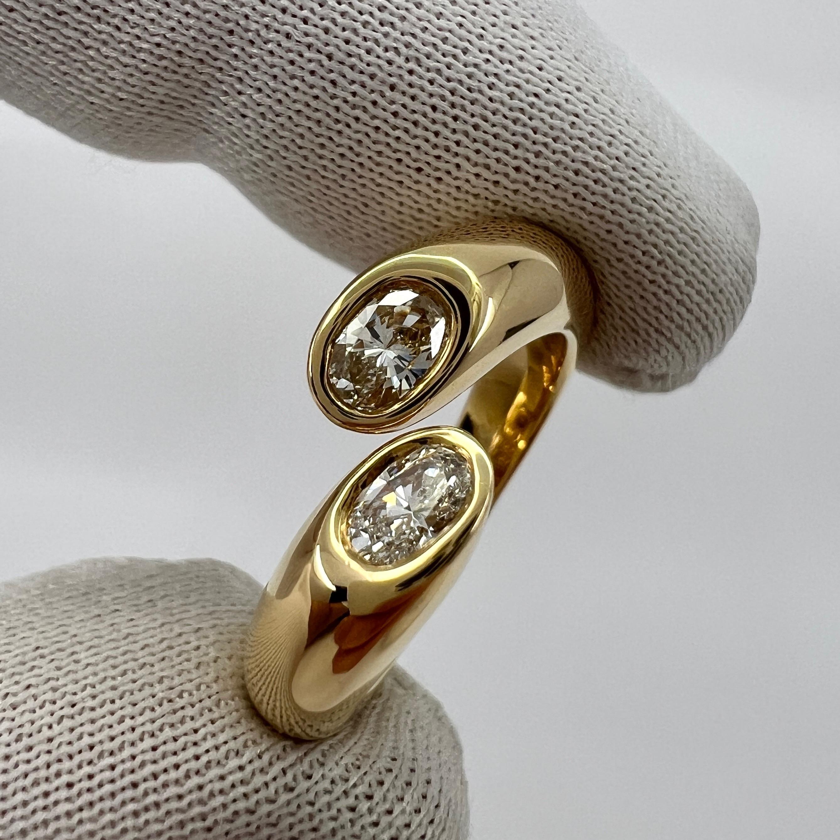 Women's or Men's Rare Vintage Cartier Oval Cut Diamond Ellipse 18k Gold Bypass Split Ring US5