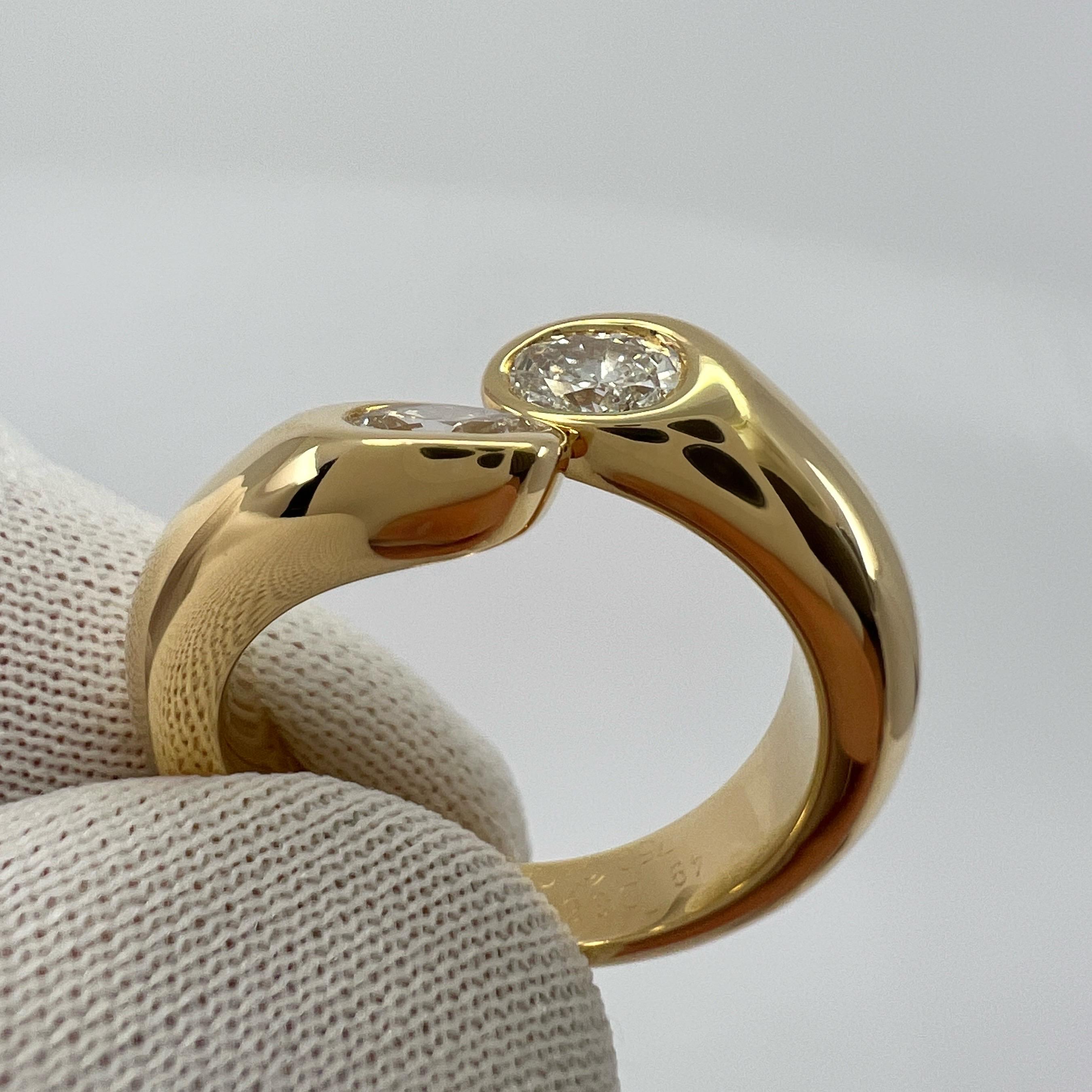 Seltener Vintage Cartier Ovalschliff Diamant Ellipsen 18k Gold Bypass geteilter Ring US5 1
