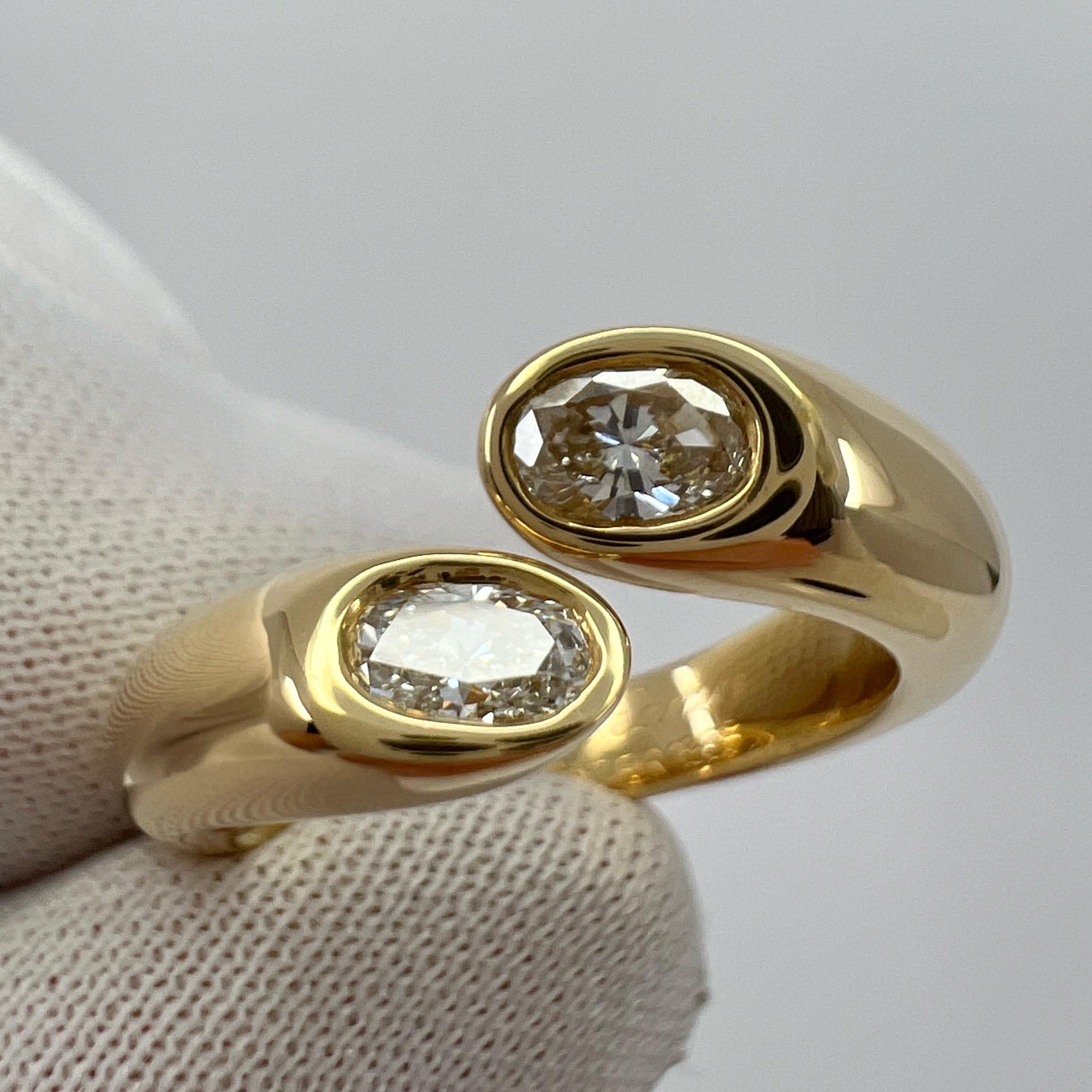 Rare Vintage Cartier Oval Cut Diamond Ellipse 18k Gold Bypass Split Ring US5 2