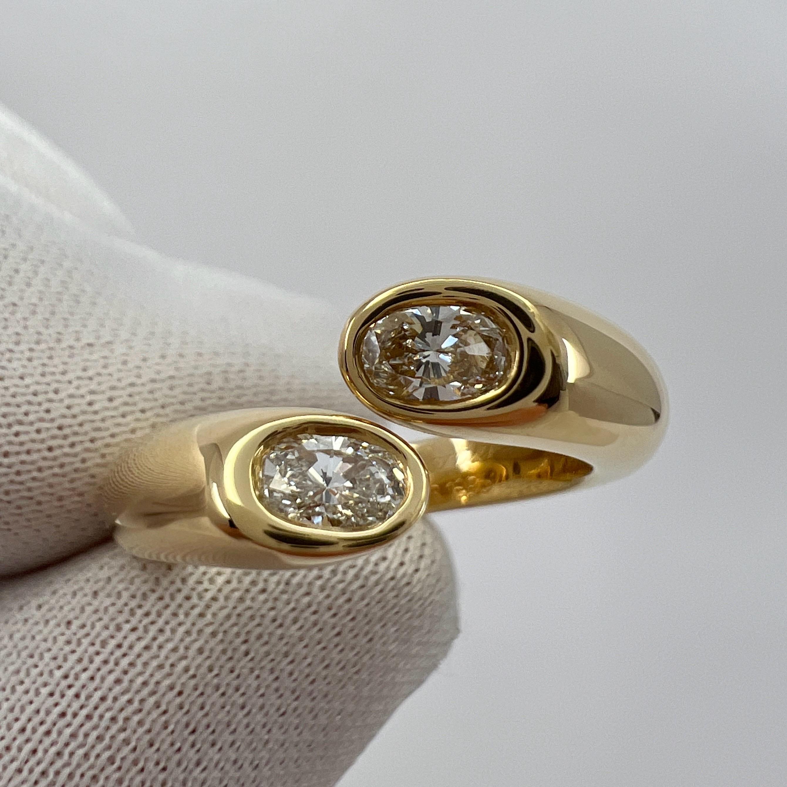 Cartier rare bague vintage fendue Ellipse en or 18 carats avec diamants taille ovale taille US 5 2