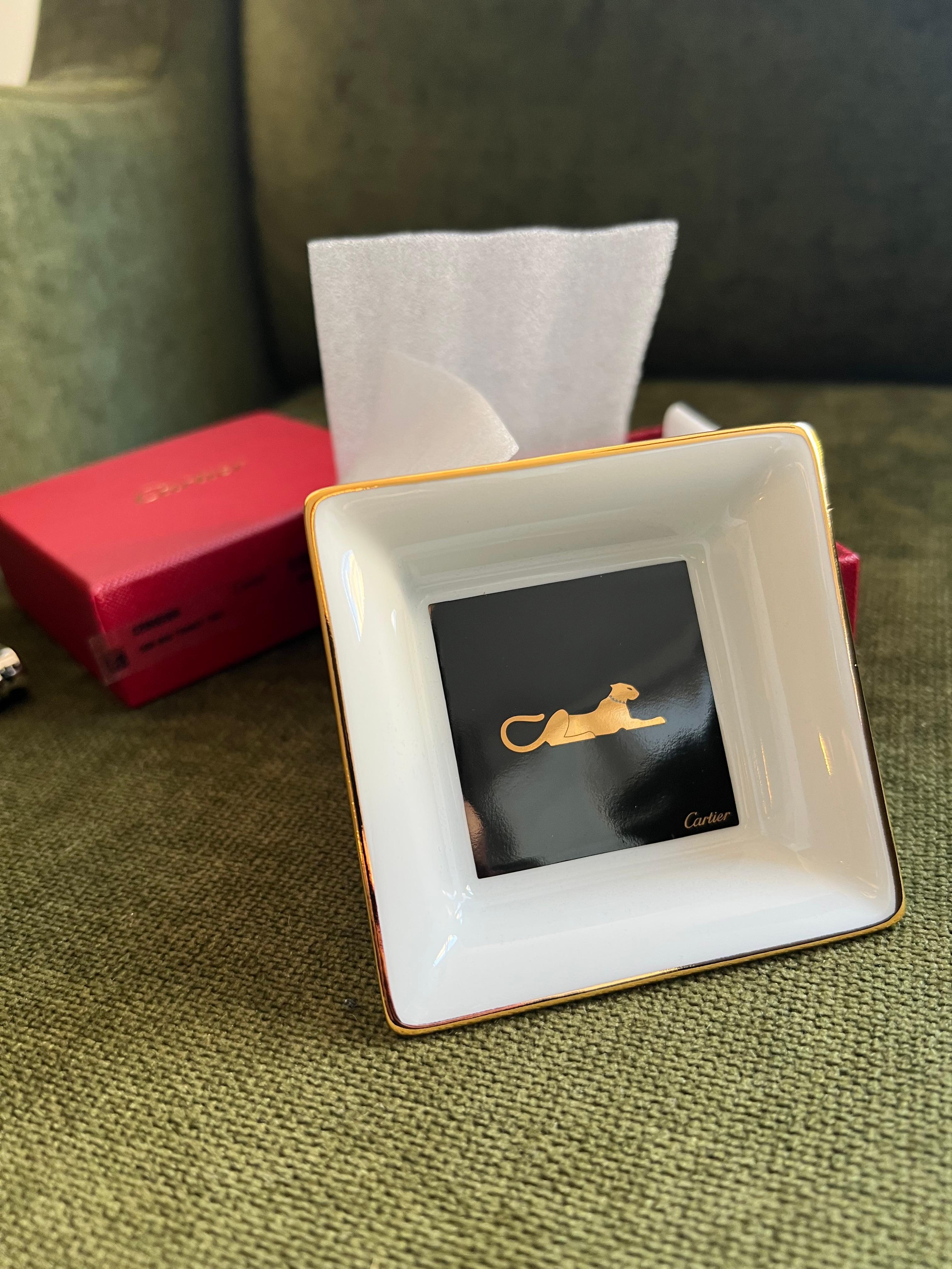 Art Deco Rare Vintage Cartier Panthere Porcelain Limoges Ashtray Mini Tray In Case