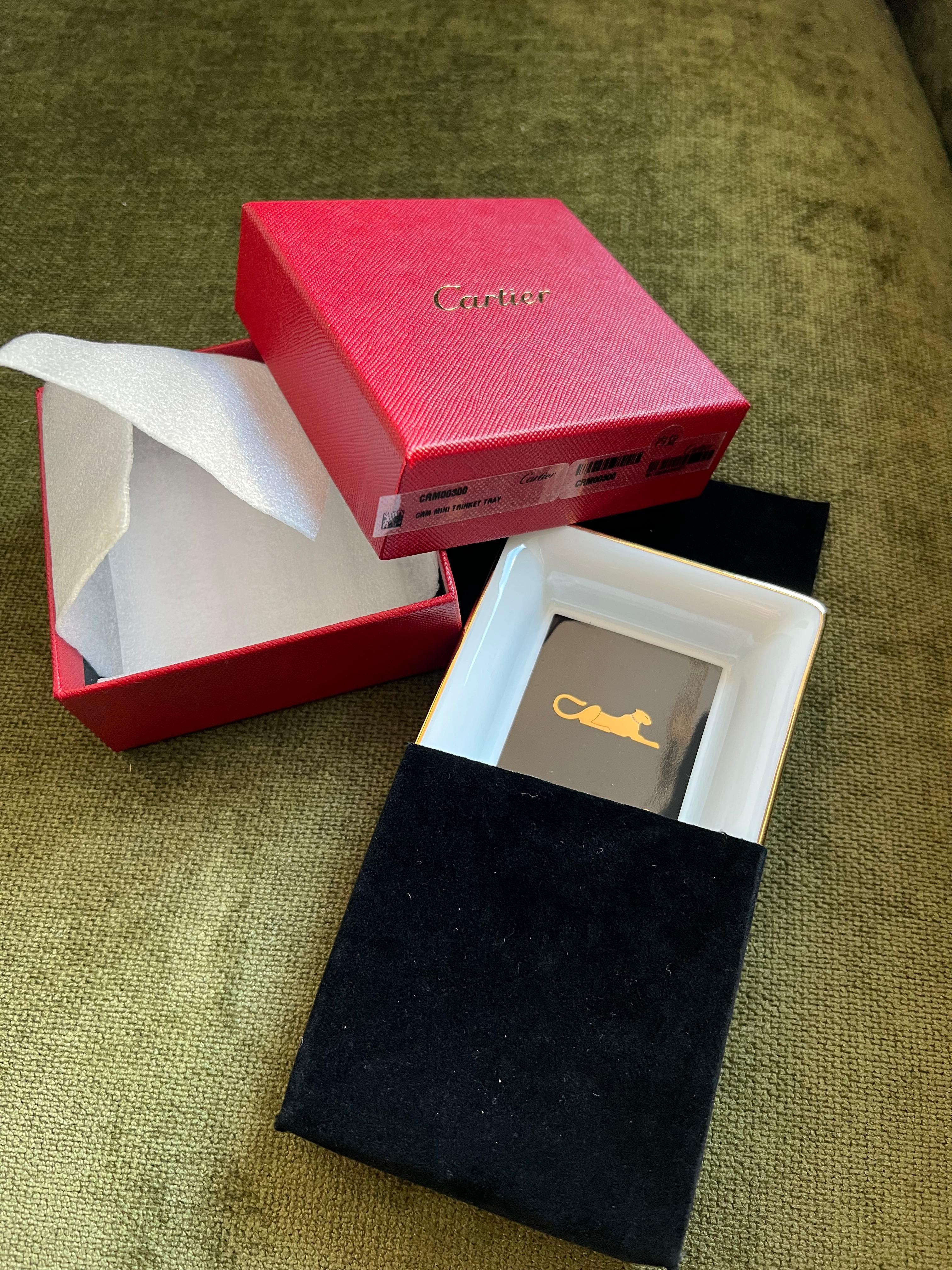 Women's or Men's Rare Vintage Cartier Panthere Porcelain Limoges Ashtray Mini Tray In Case
