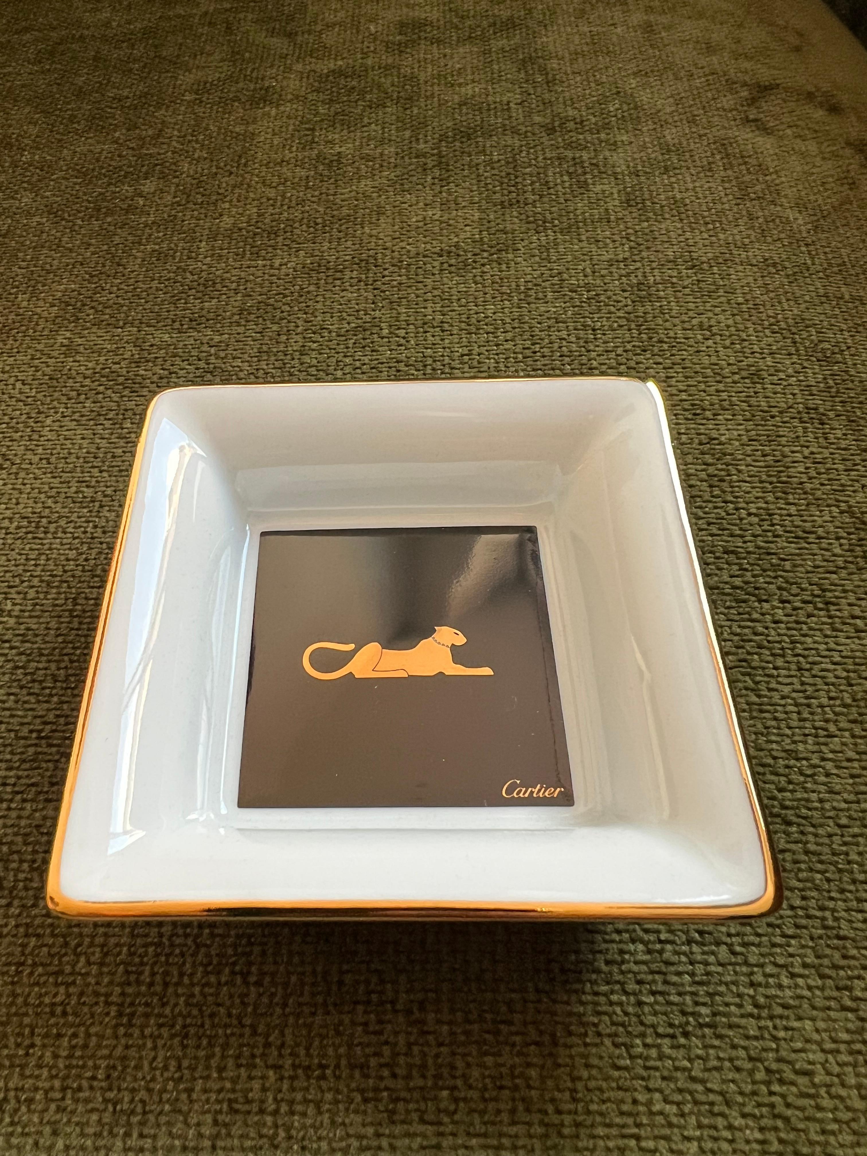 Rare Vintage Cartier Panthere Porcelain Limoges Ashtray Mini Tray In Case 2