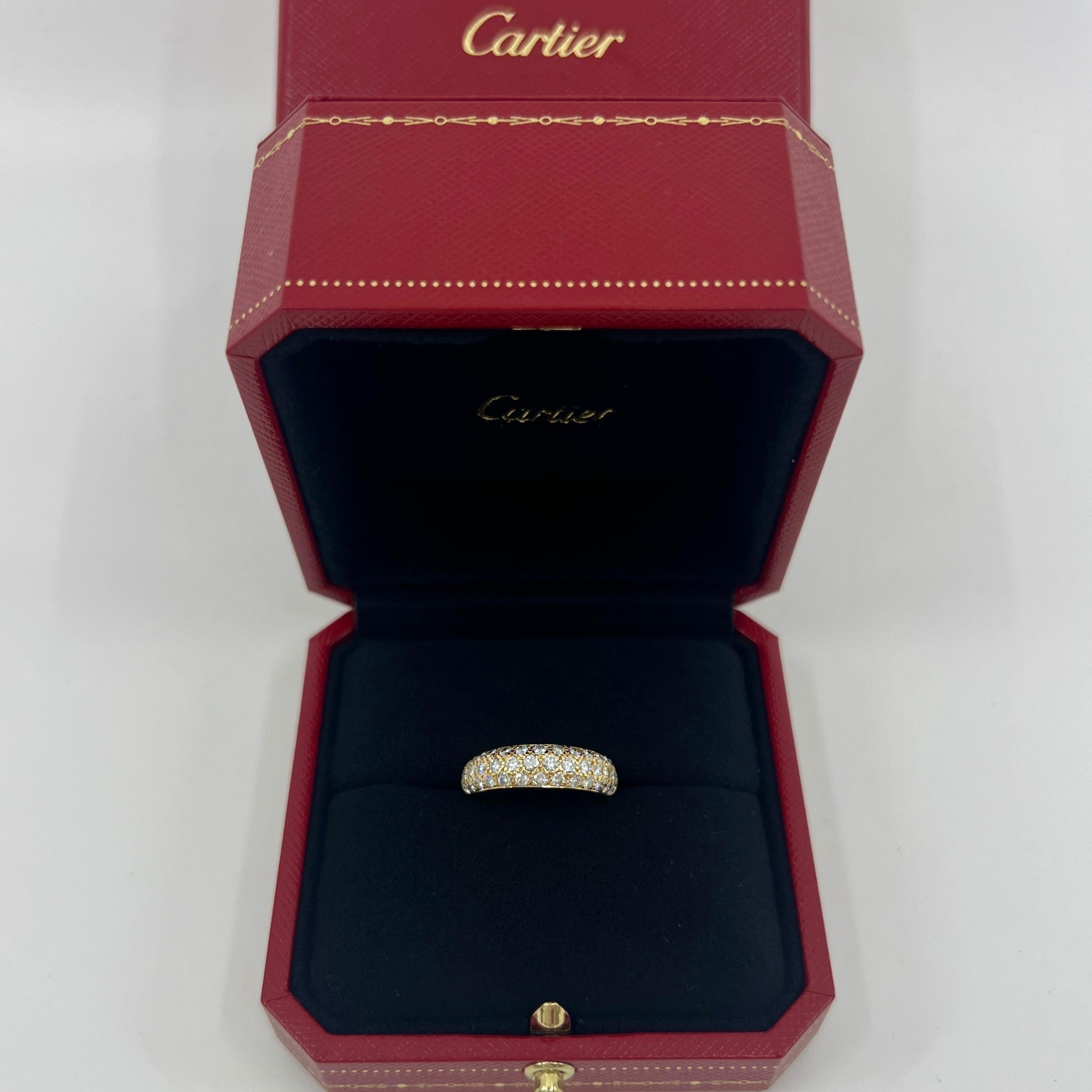 Rare Vintage Cartier Pavé Diamond 18k Yellow Gold Band Dome Ring 49 For Sale 5