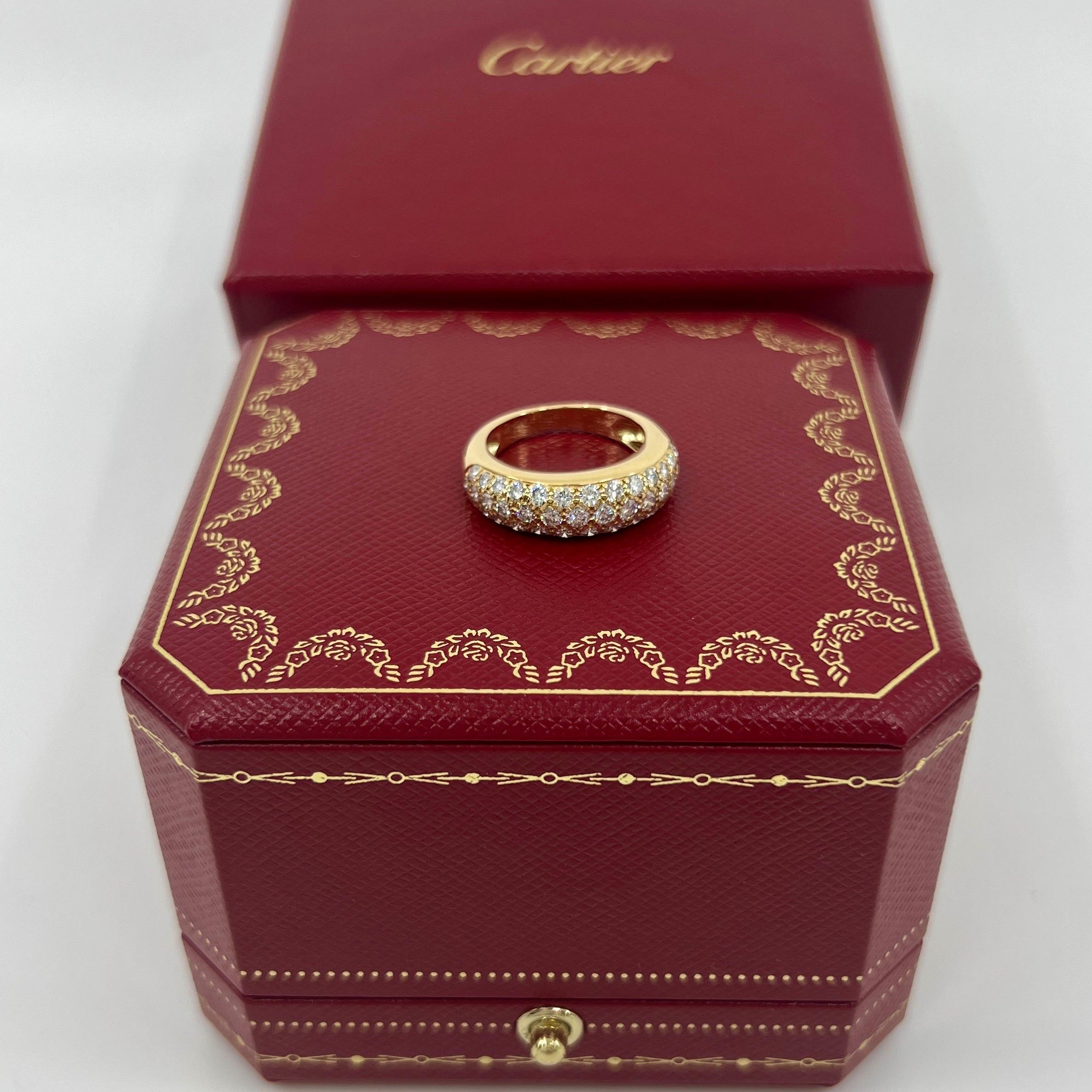 Round Cut Rare Vintage Cartier Pavé Diamond 18k Yellow Gold Band Dome Ring 49 For Sale