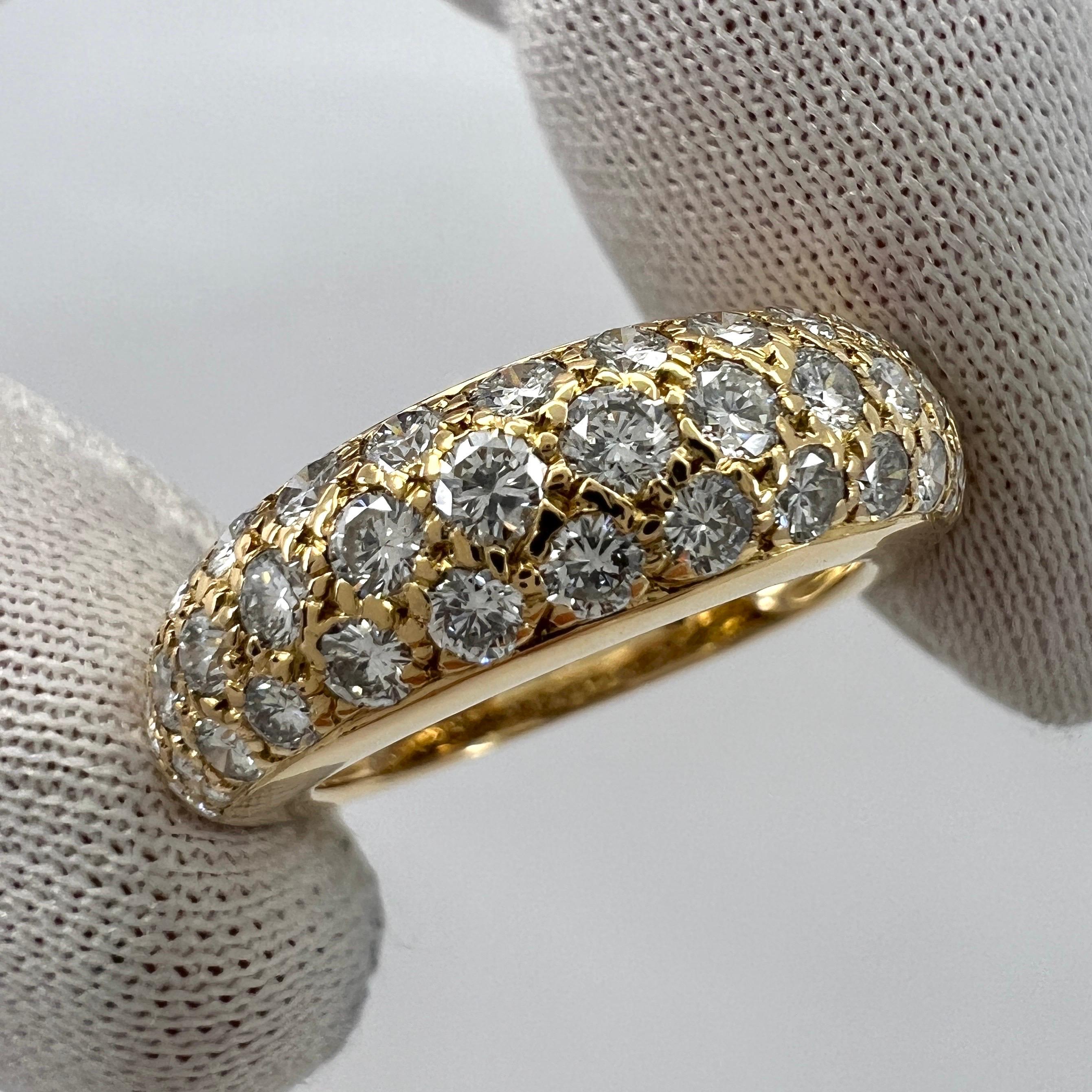 Rare Vintage Cartier Pavé Diamond 18k Yellow Gold Band Dome Ring 49 en vente 2