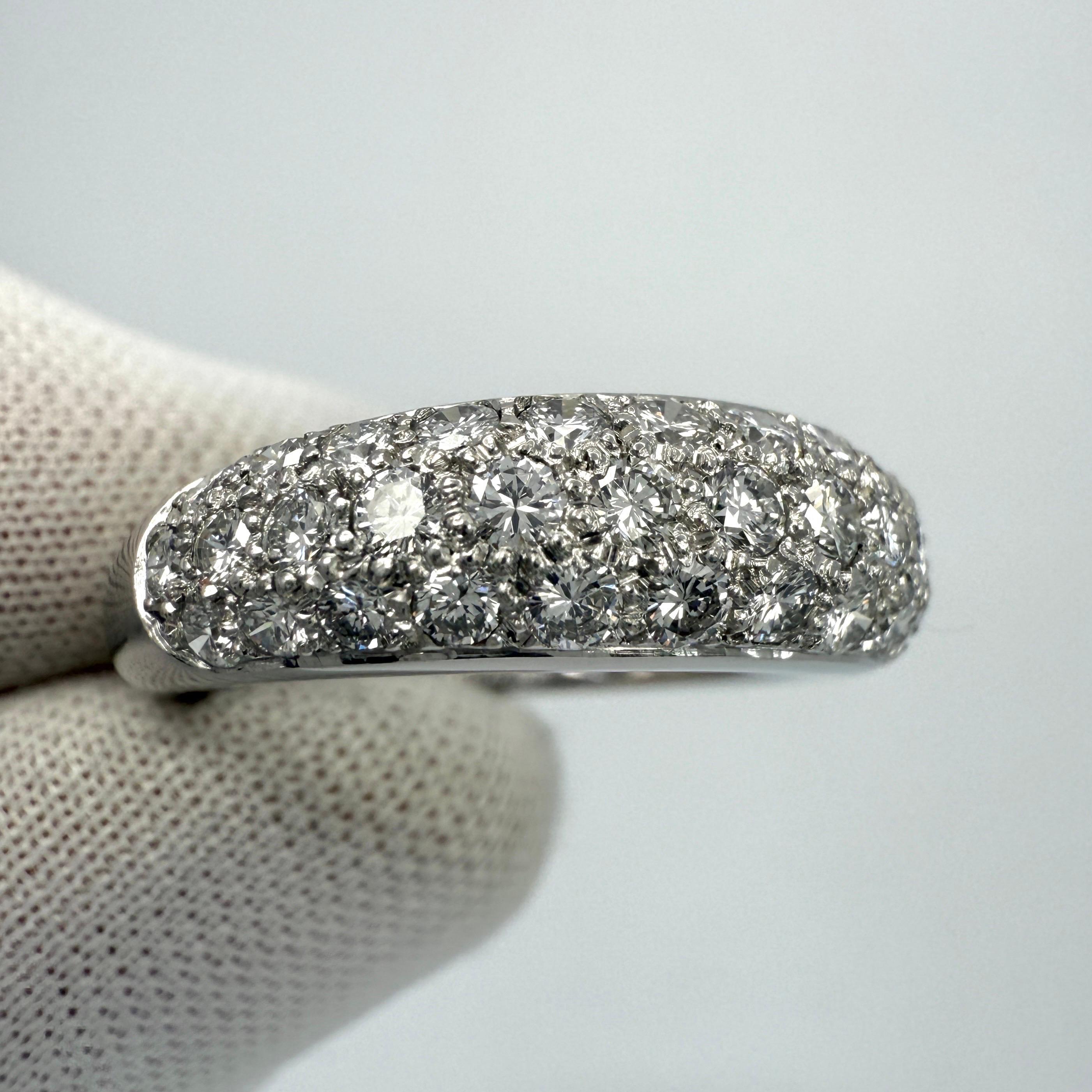 Raro Anillo Vintage Cartier Pavé Diamond Mimi 950 Platinum Band Dome 49 en venta 5
