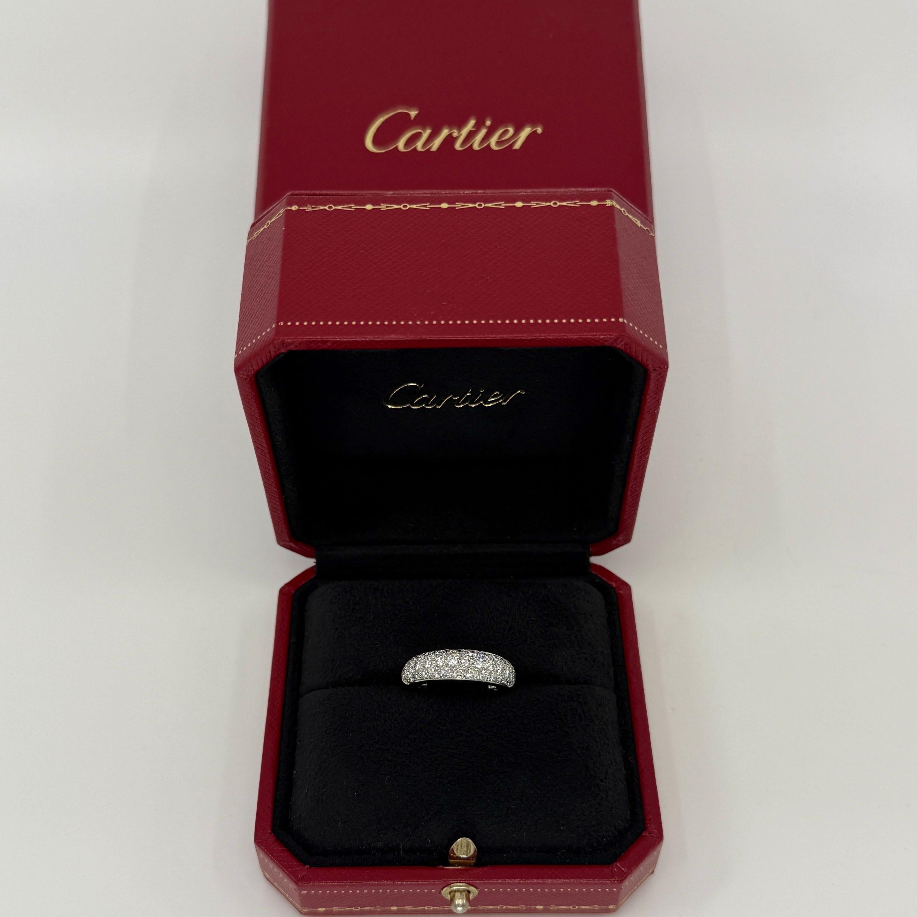 Raro Anillo Vintage Cartier Pavé Diamond Mimi 950 Platinum Band Dome 49 en venta 7