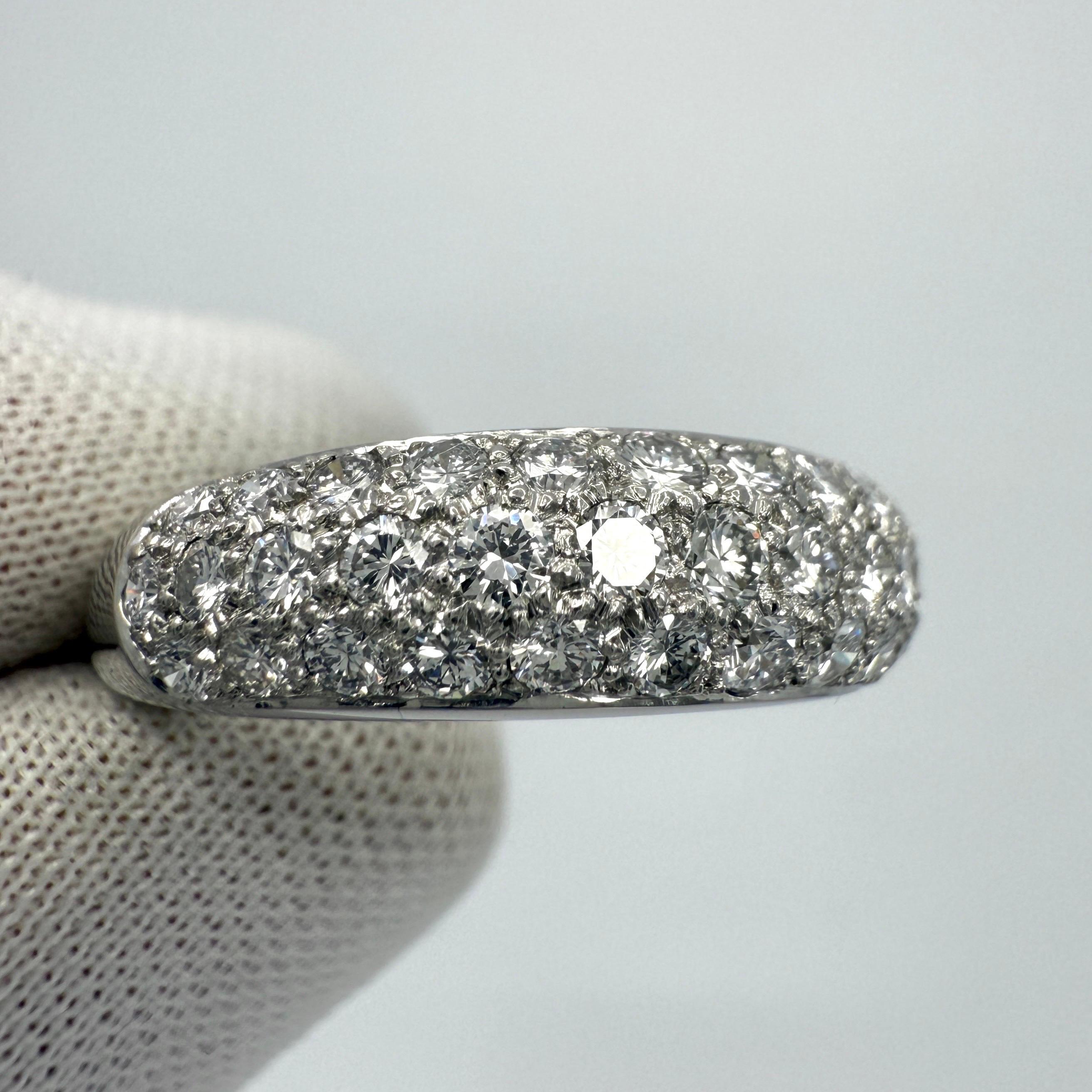 Raro Anillo Vintage Cartier Pavé Diamond Mimi 950 Platinum Band Dome 49 en Excelente estado para la venta en Birmingham, GB