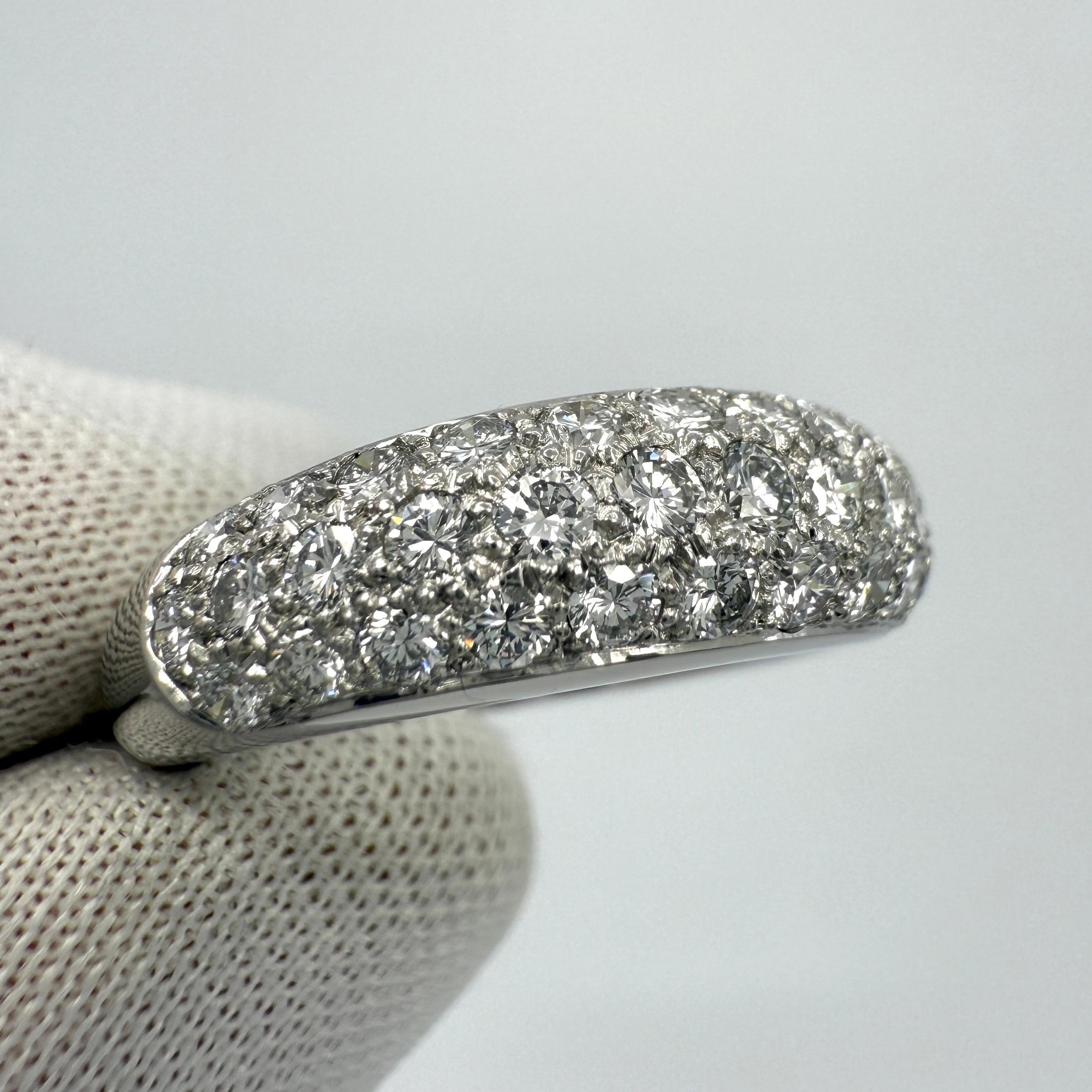 Raro Anillo Vintage Cartier Pavé Diamond Mimi 950 Platinum Band Dome 49 en venta 2