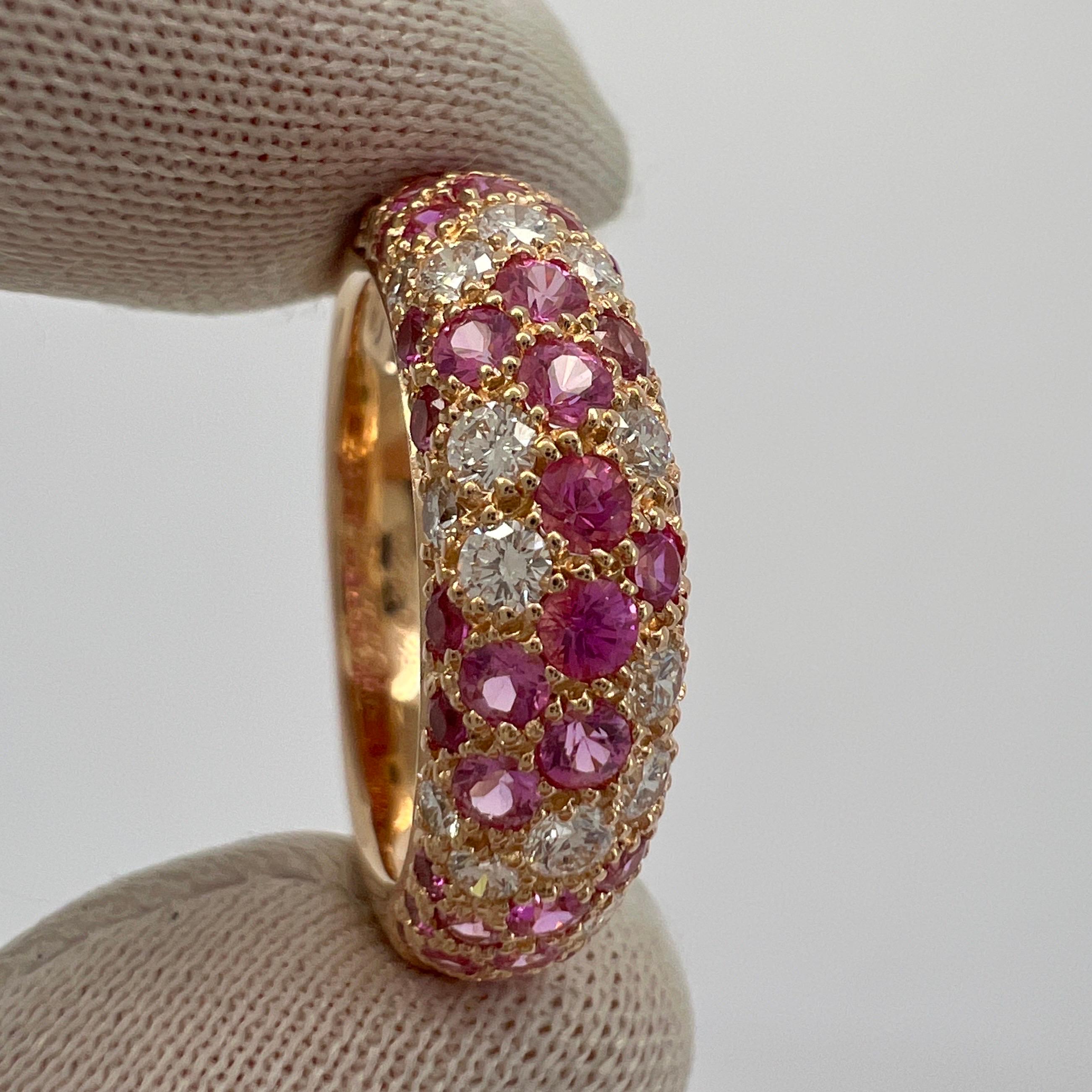 Rare Vintage Cartier Pavé Pink Sapphire & Diamond 18k Rose Gold Band Dome Ring 5