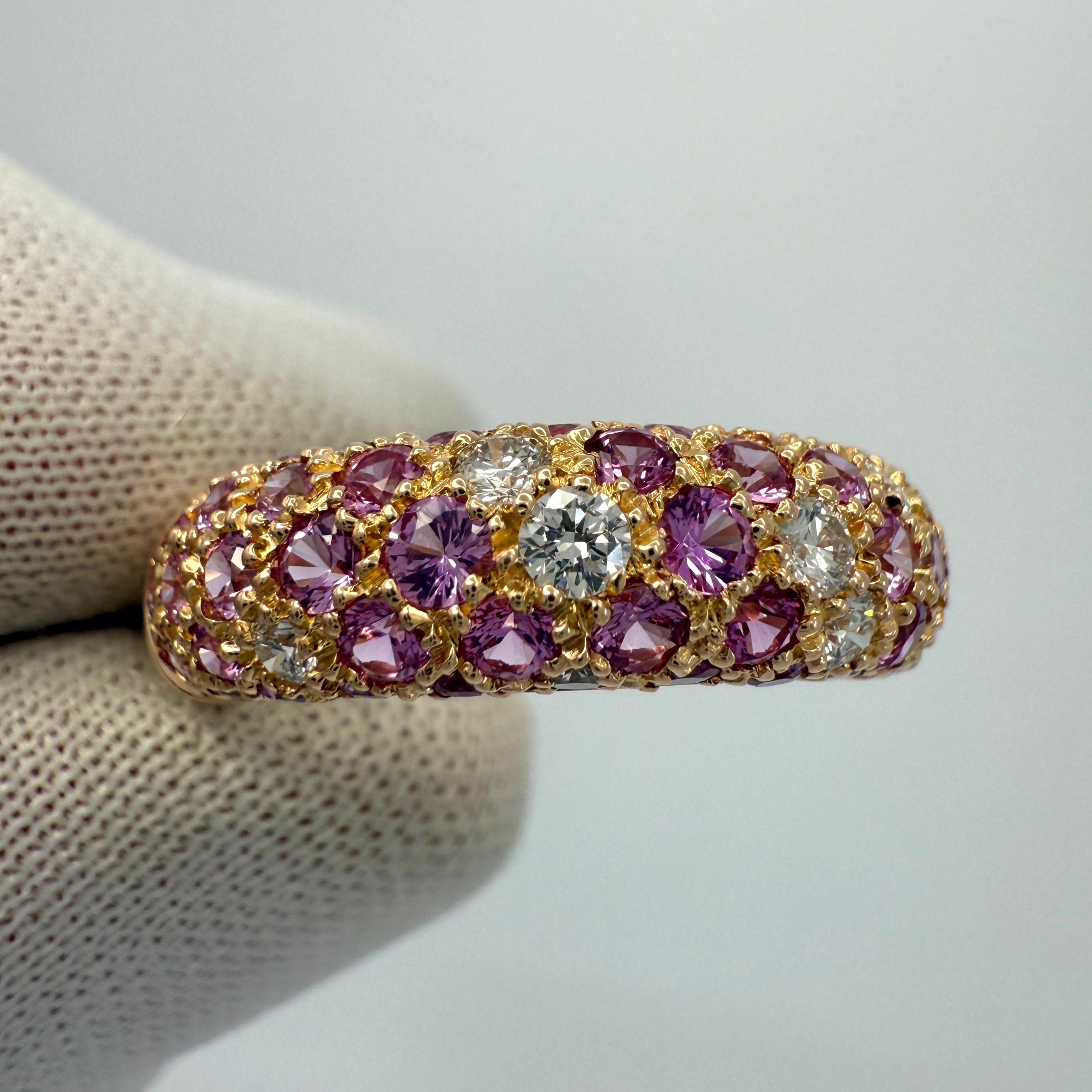 Rare Vintage Cartier Pavé Pink Sapphire & Diamond 18k Rose Gold Band Dome Ring For Sale 5