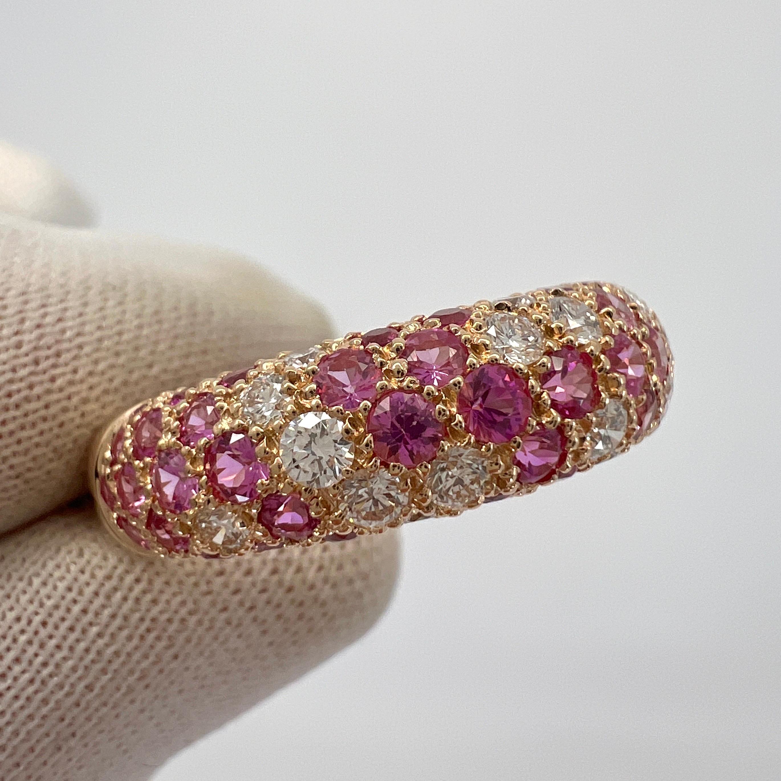 Rare Vintage Cartier Pavé Pink Sapphire & Diamond 18k Rose Gold Band Dome Ring 6