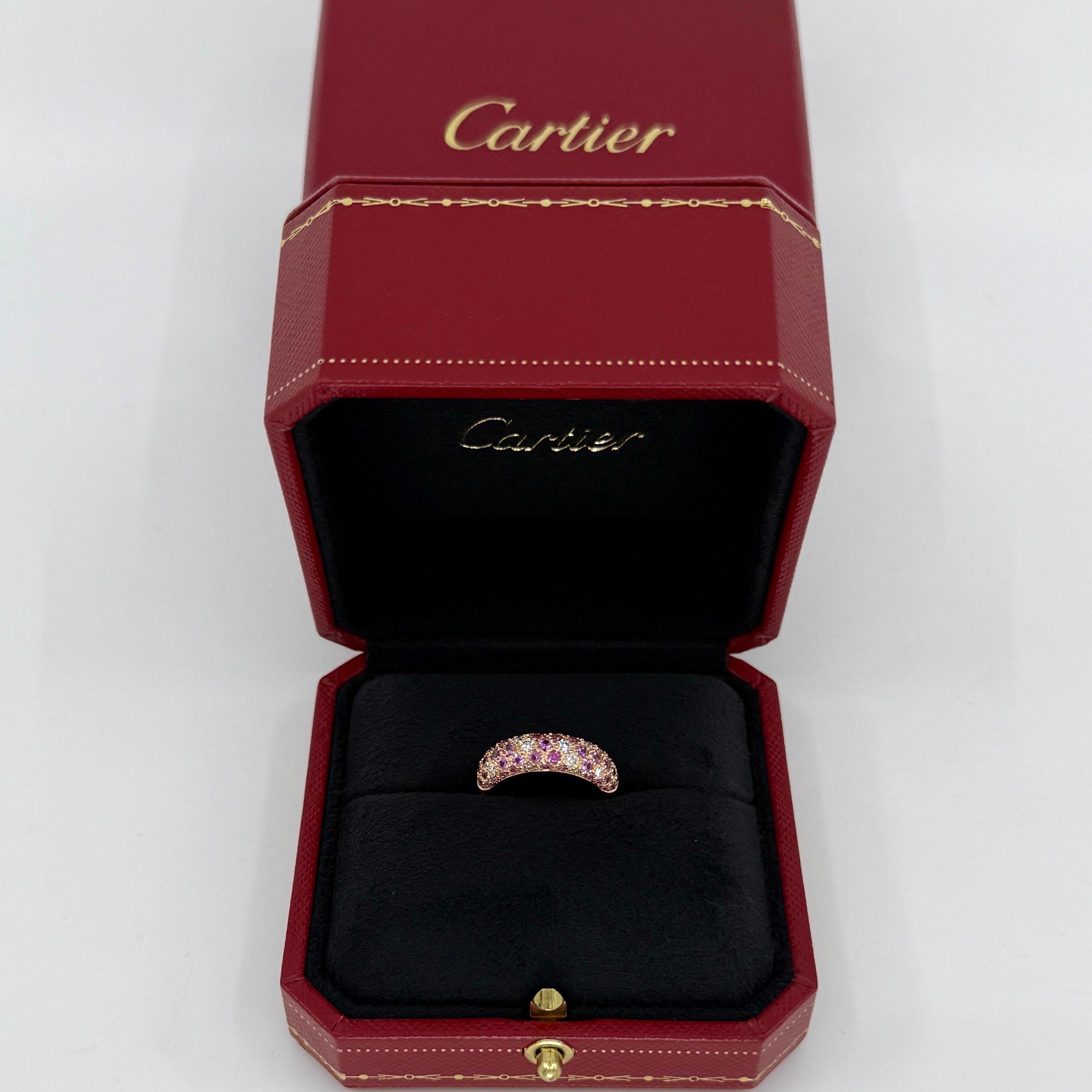 Rare Vintage Cartier Pavé Pink Sapphire & Diamond 18k Rose Gold Band Dome Ring For Sale 6