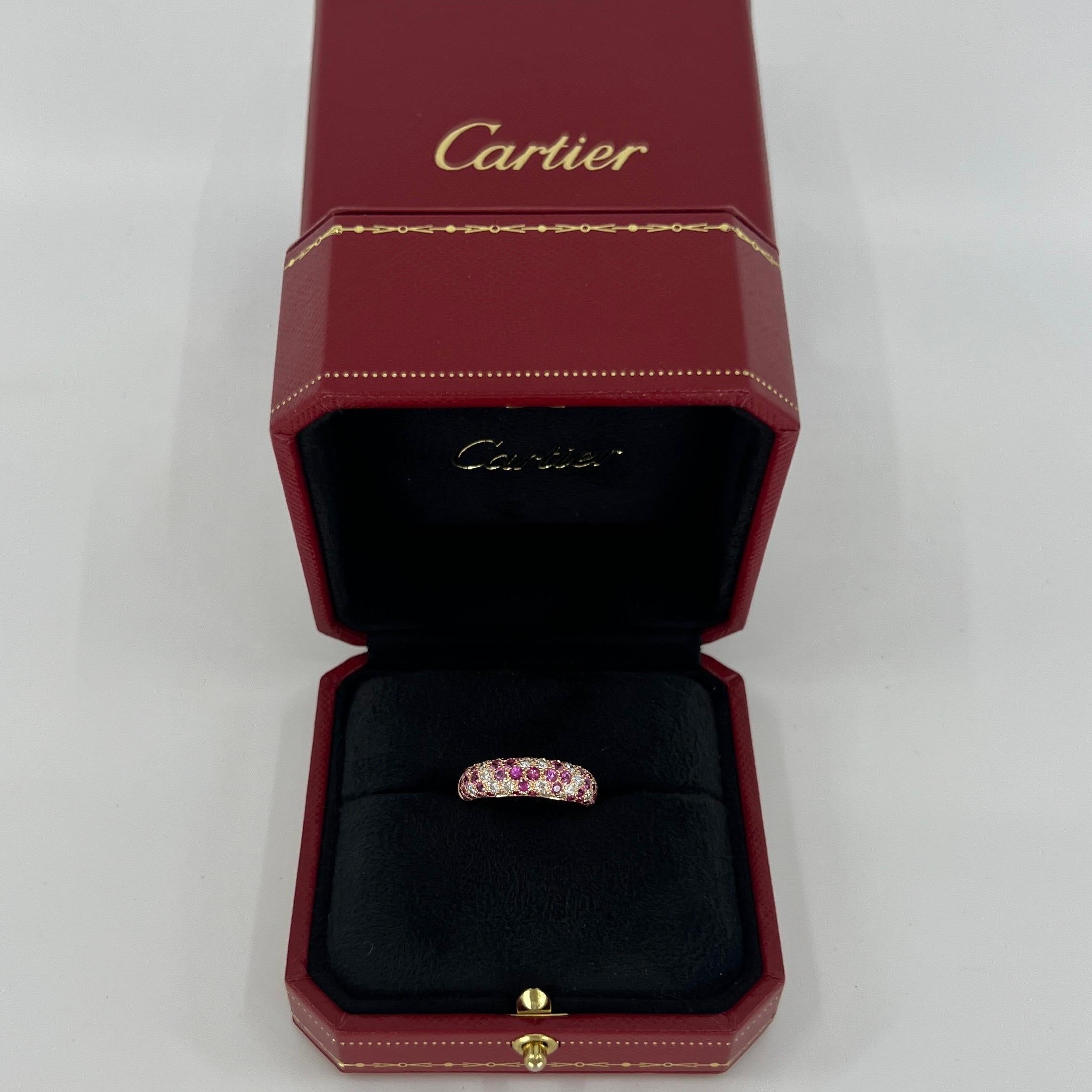Rare Vintage Cartier Pavé Pink Sapphire & Diamond 18k Rose Gold Band Dome Ring 7