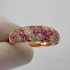 Rare Vintage Cartier Pavé Pink Sapphire & Diamond 18k Rose Gold Band Dome Ring