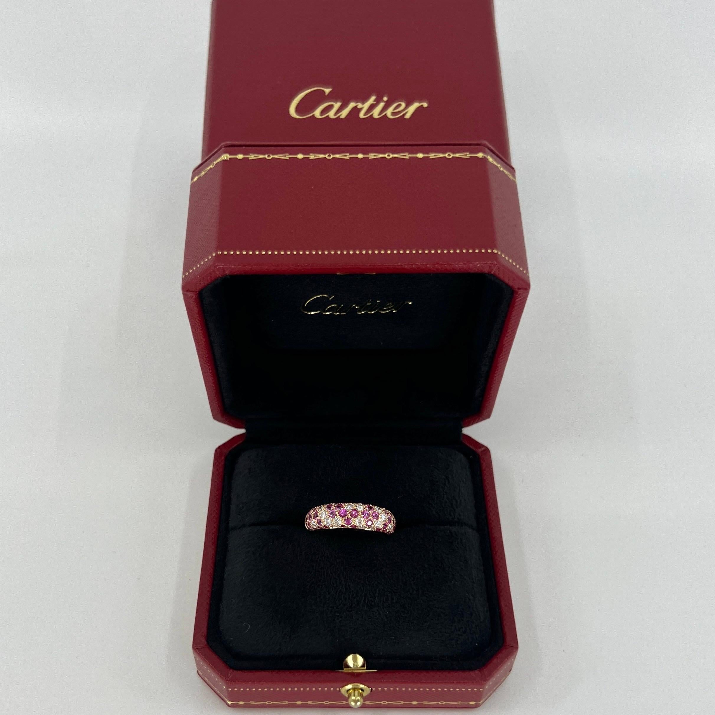Round Cut Rare Vintage Cartier Pavé Pink Sapphire & Diamond 18k Rose Gold Band Dome Ring