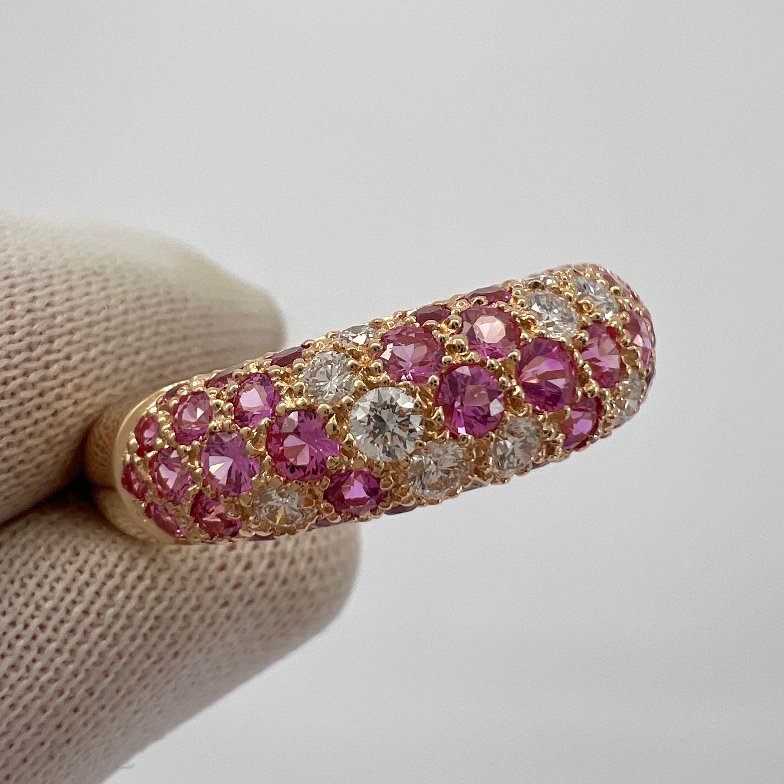 Women's or Men's Rare Vintage Cartier Pavé Pink Sapphire & Diamond 18k Rose Gold Band Dome Ring