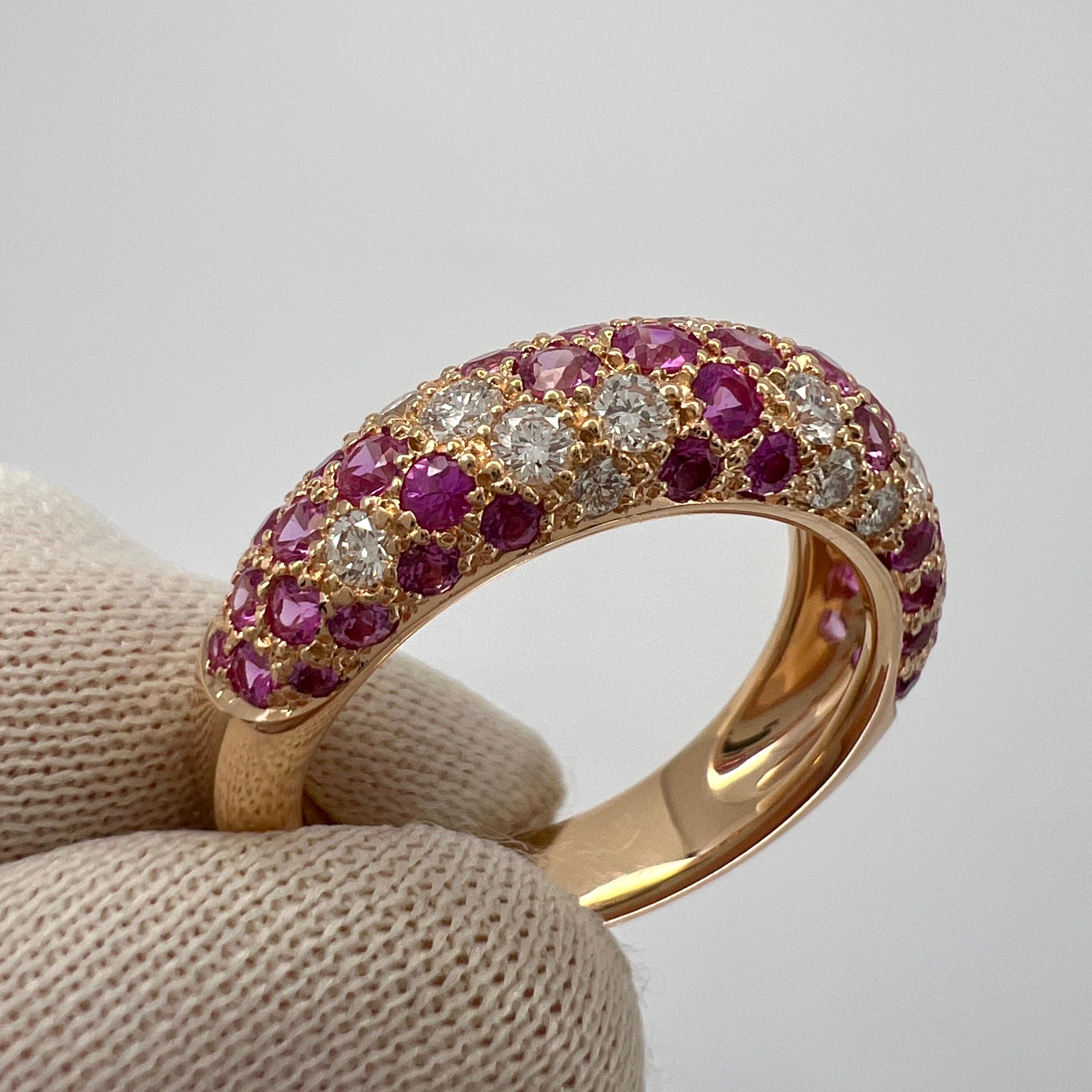 Rare Vintage Cartier Pavé Pink Sapphire & Diamond 18k Rose Gold Band Dome Ring 2