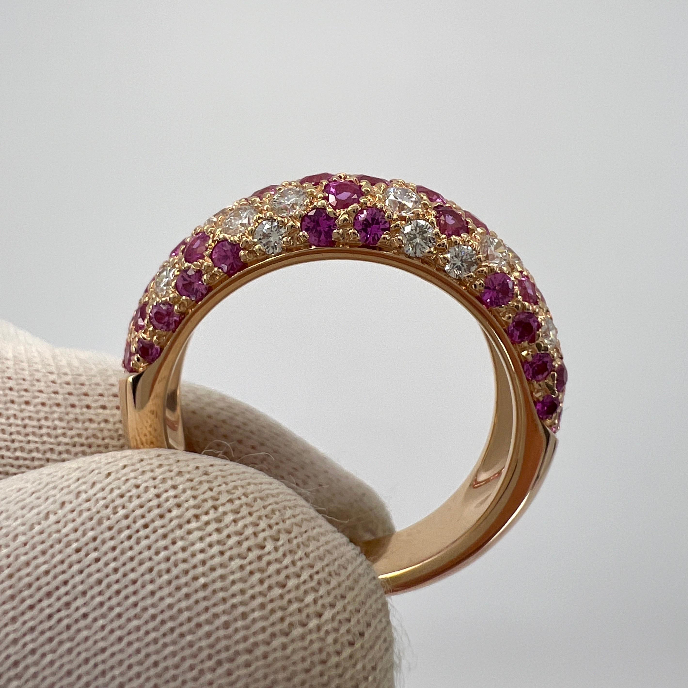 Rare Vintage Cartier Pavé Pink Sapphire & Diamond 18k Rose Gold Band Dome Ring 3
