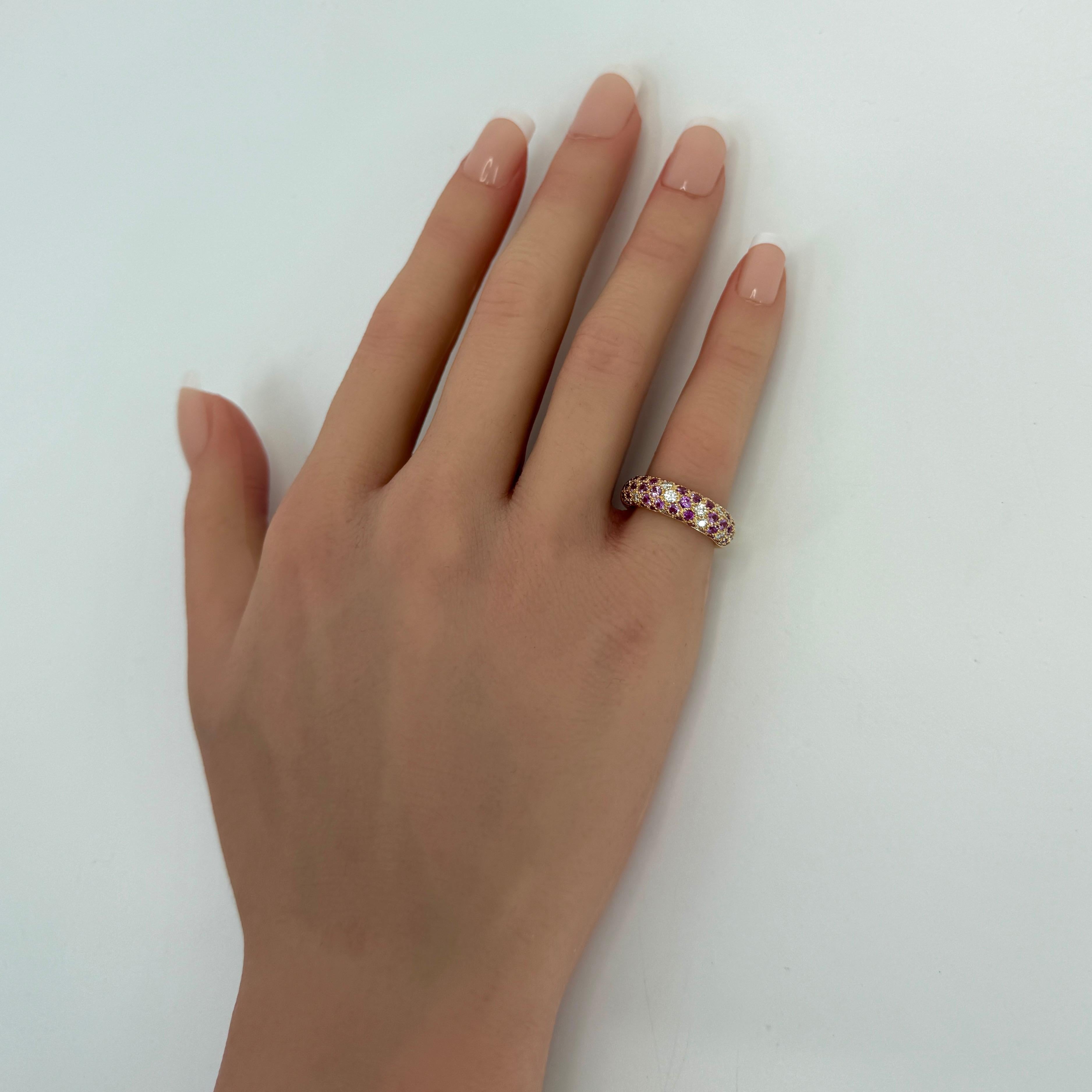 Rare Vintage Cartier Pavé Pink Sapphire & Diamond 18k Rose Gold Band Dome Ring For Sale 4