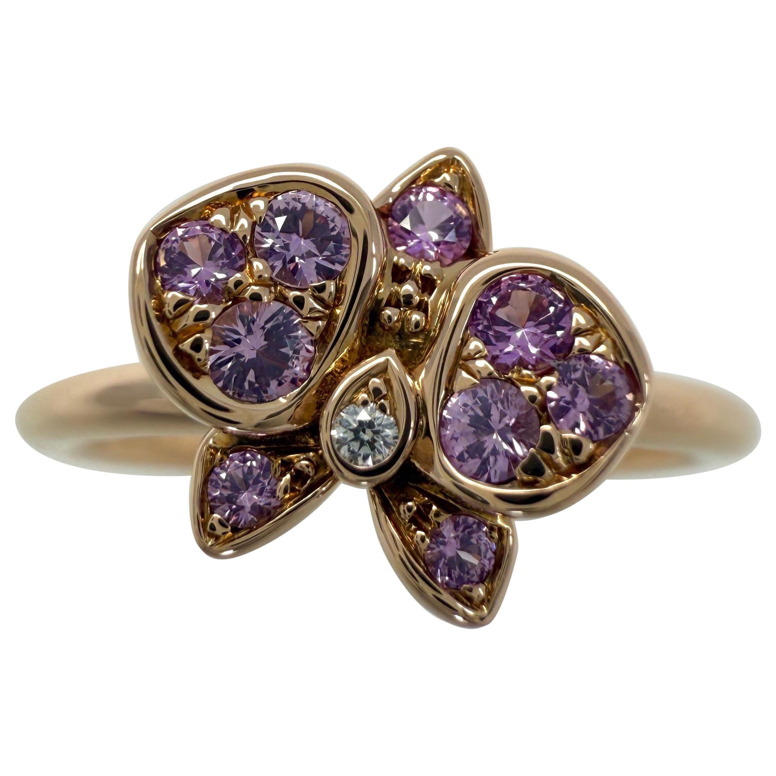 Rare Vintage Cartier Pink Sapphire 
Diamond 18k Rose Gold Orchid Caresse Ring