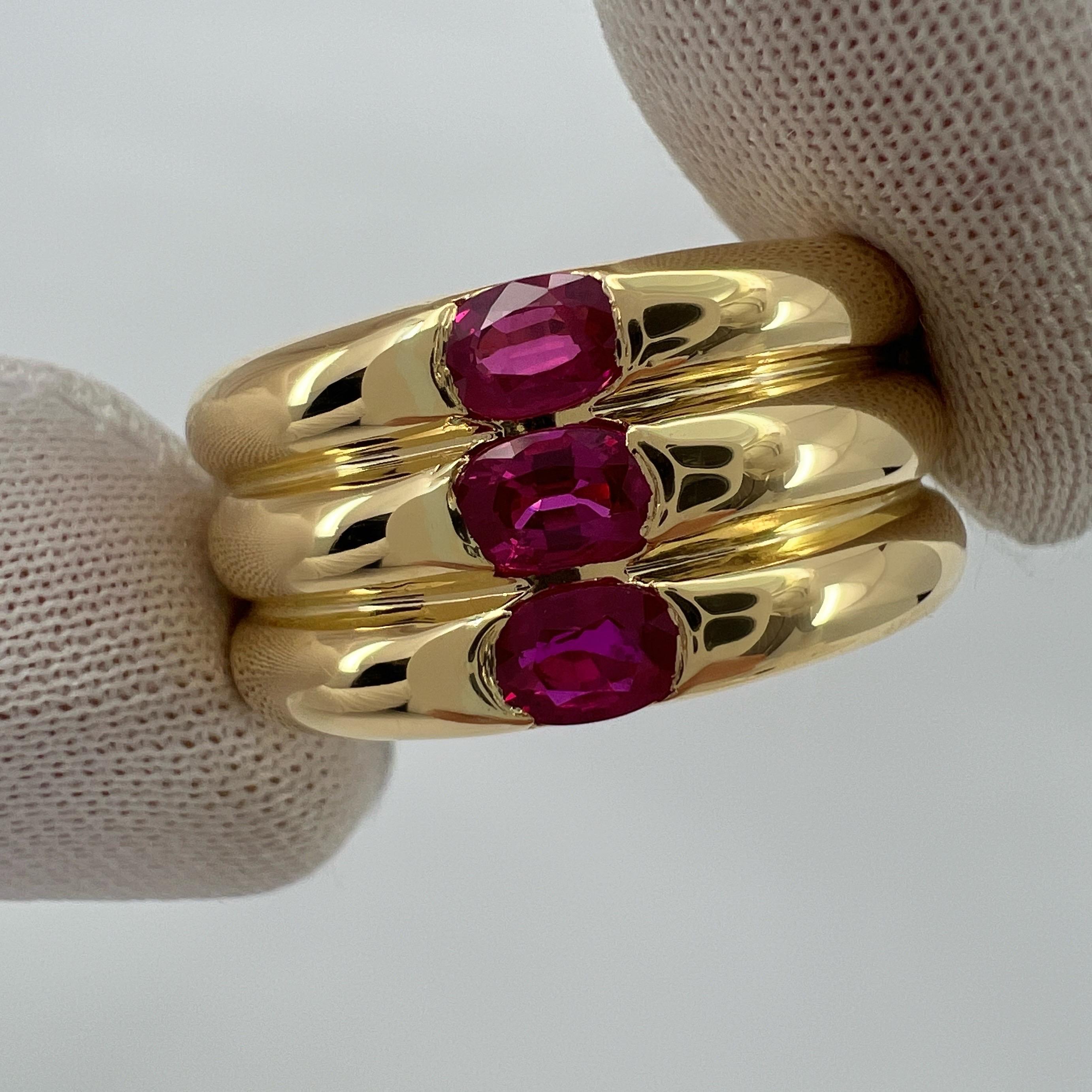 Rare Vintage Cartier Red Ruby Ellipse 18k Yellow Gold Three Stone Band Ring 53 For Sale 6