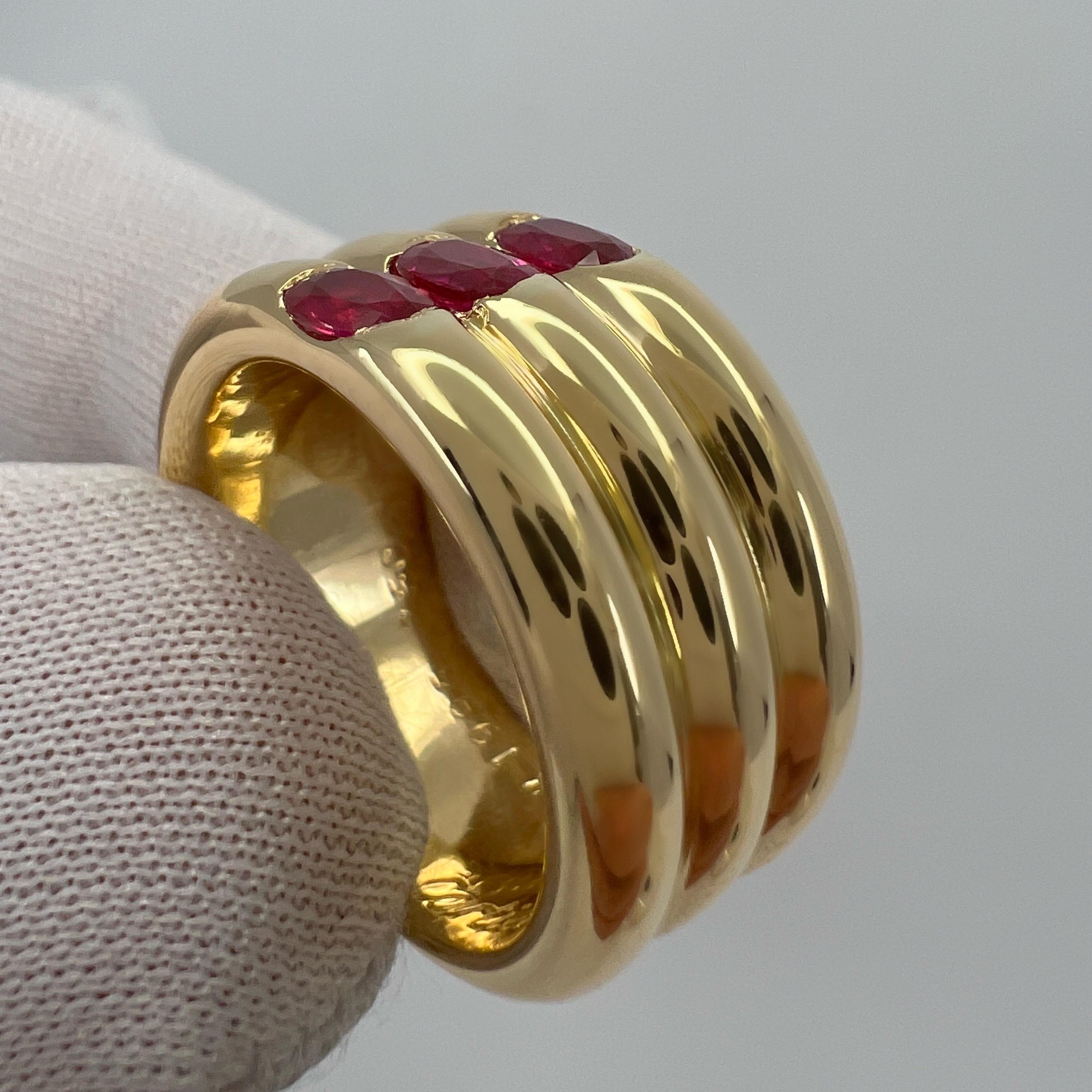 Rare Vintage Cartier Red Ruby Ellipse 18k Yellow Gold Three Stone Band Ring 53 2