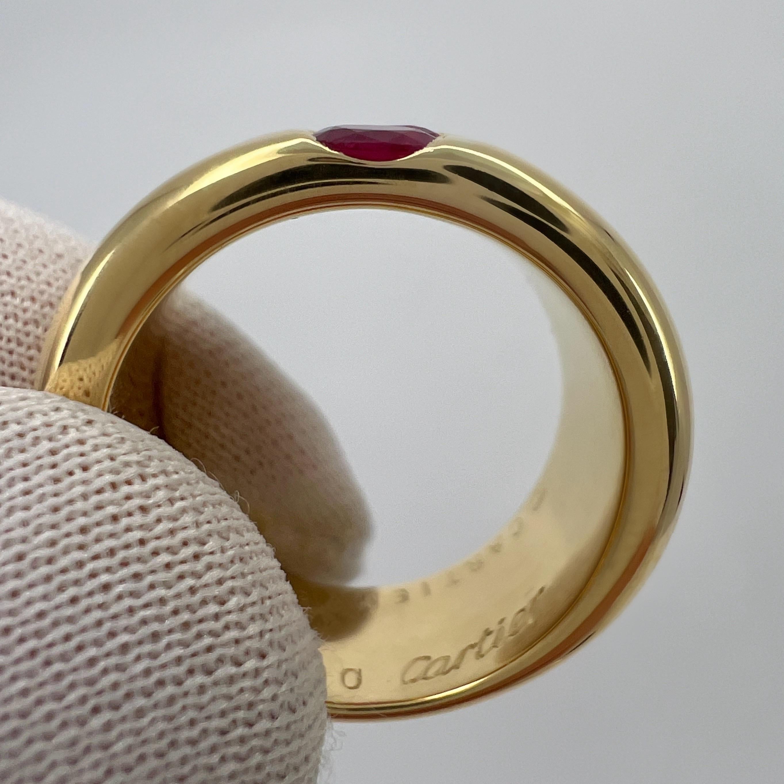 Rare Vintage Cartier Red Ruby Ellipse 18k Yellow Gold Three Stone Band Ring 53 For Sale 3