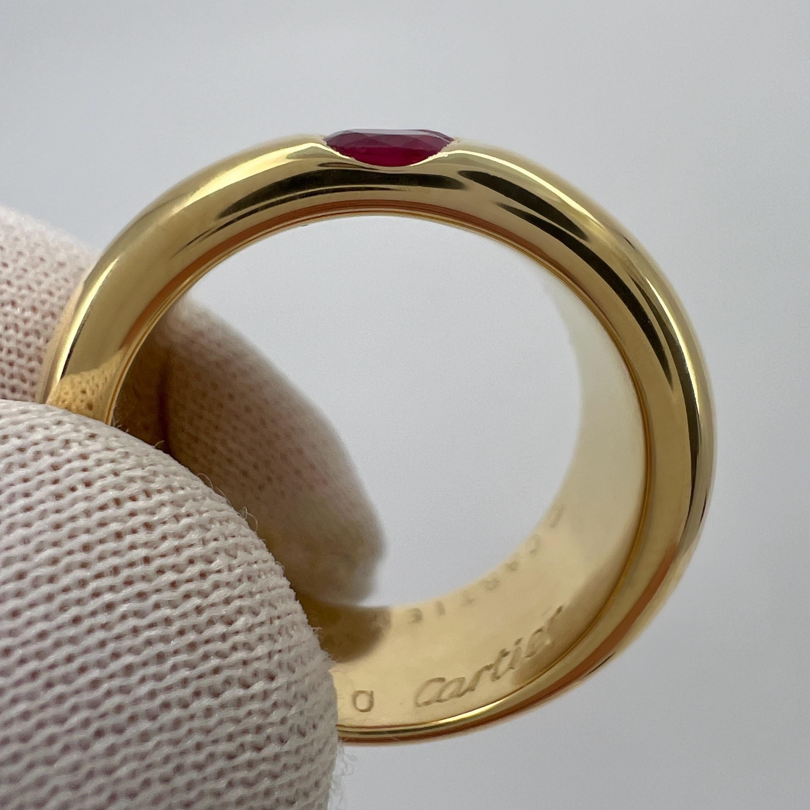 Rare Vintage Cartier Red Ruby Ellipse 18k Yellow Gold Three Stone Band Ring 53 3