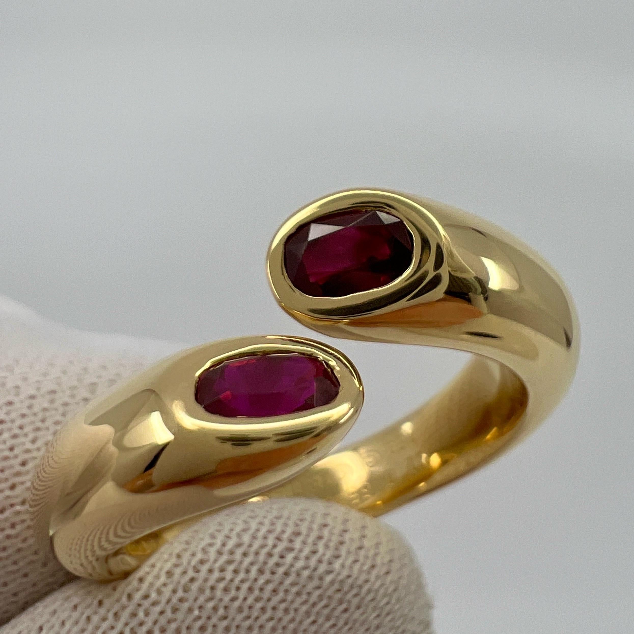 Rare Vintage Cartier Red Ruby Ellipse Oval Cut 18k Gold Bypass Split Ring 47 For Sale 3