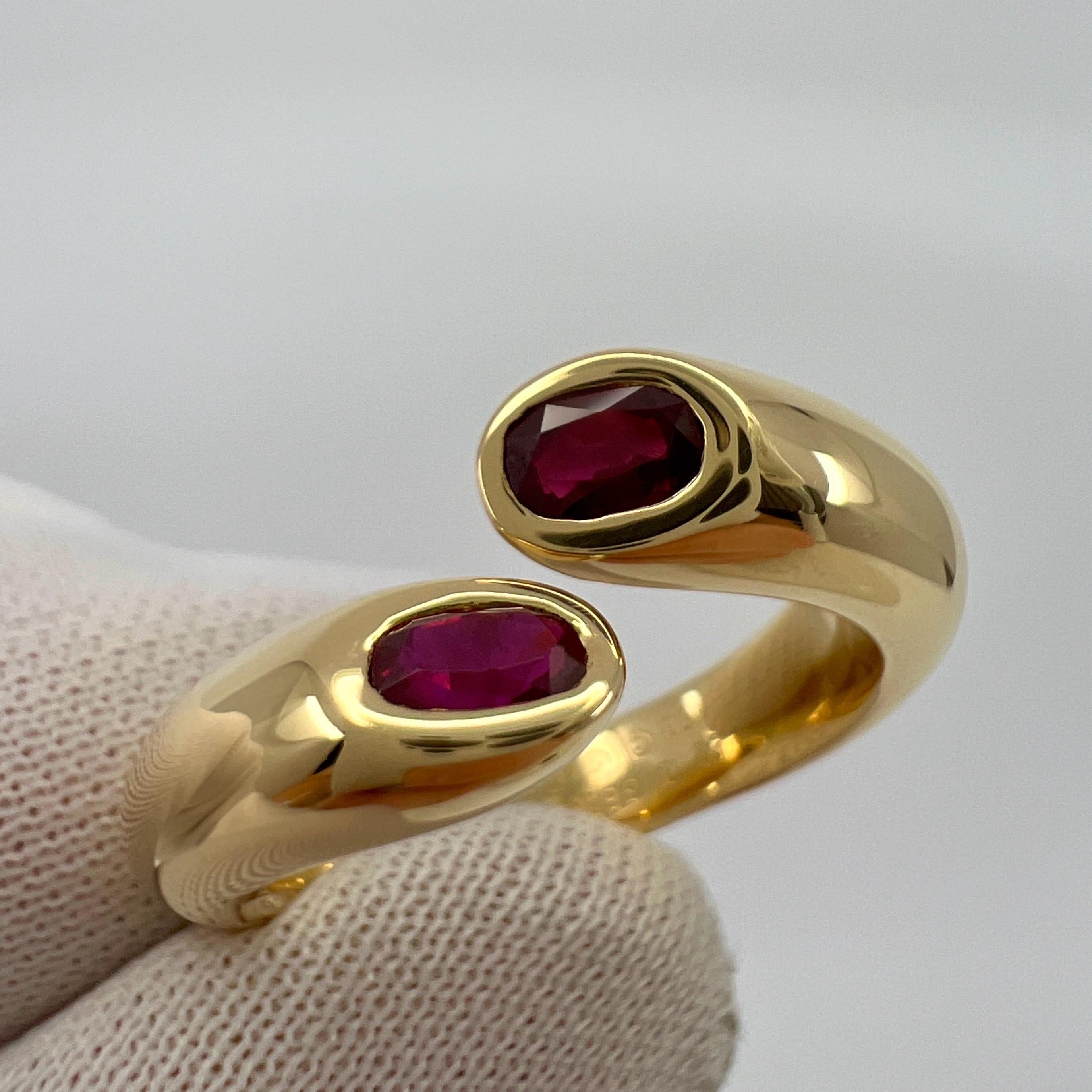 Rare Vintage Cartier Red Ruby Ellipse Oval Cut 18k Gold Bypass Split Ring 48 4.5 For Sale 6