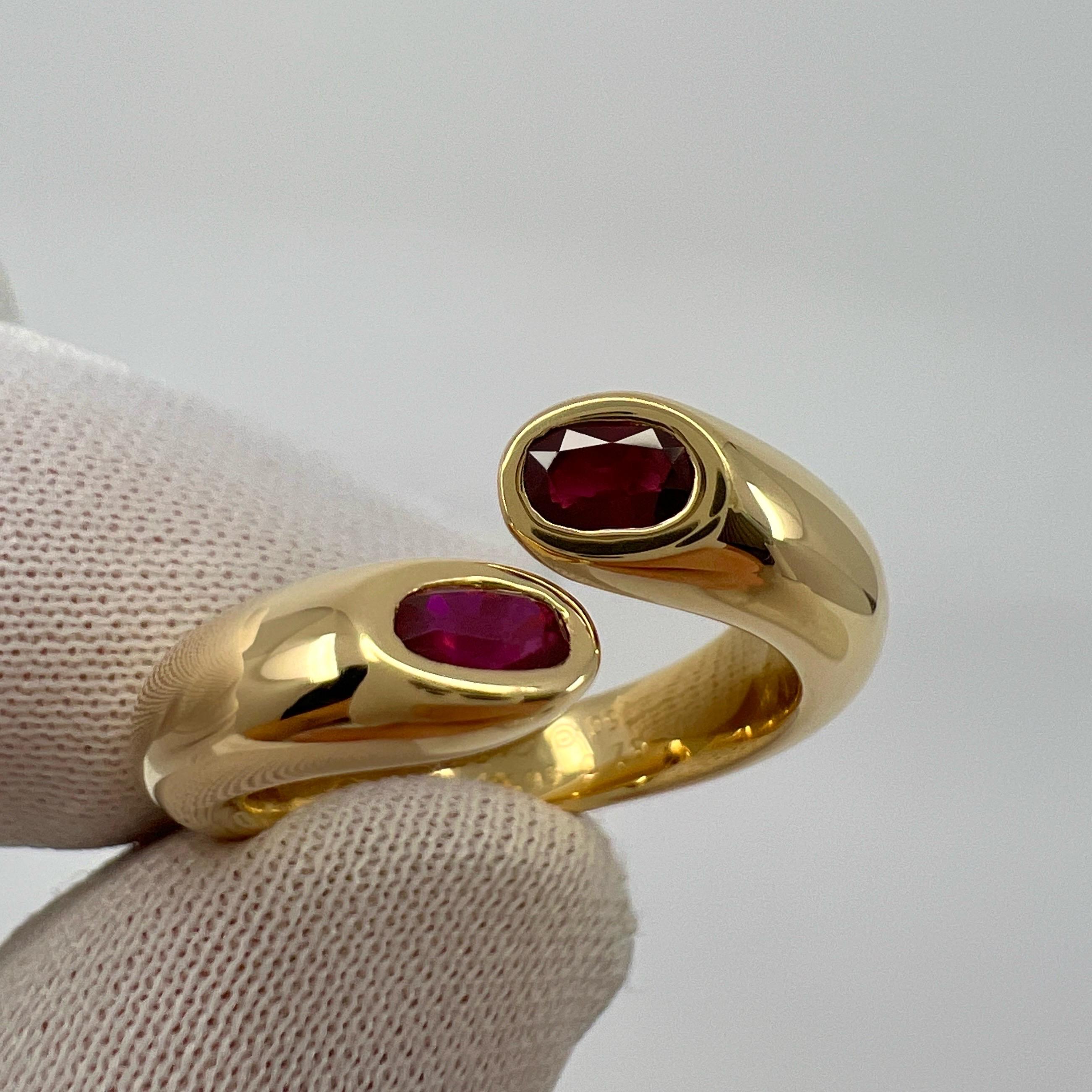 Rare Vintage Cartier Red Ruby Ellipse Oval Cut 18k Gold Bypass Split Ring 48 4.5 For Sale 7