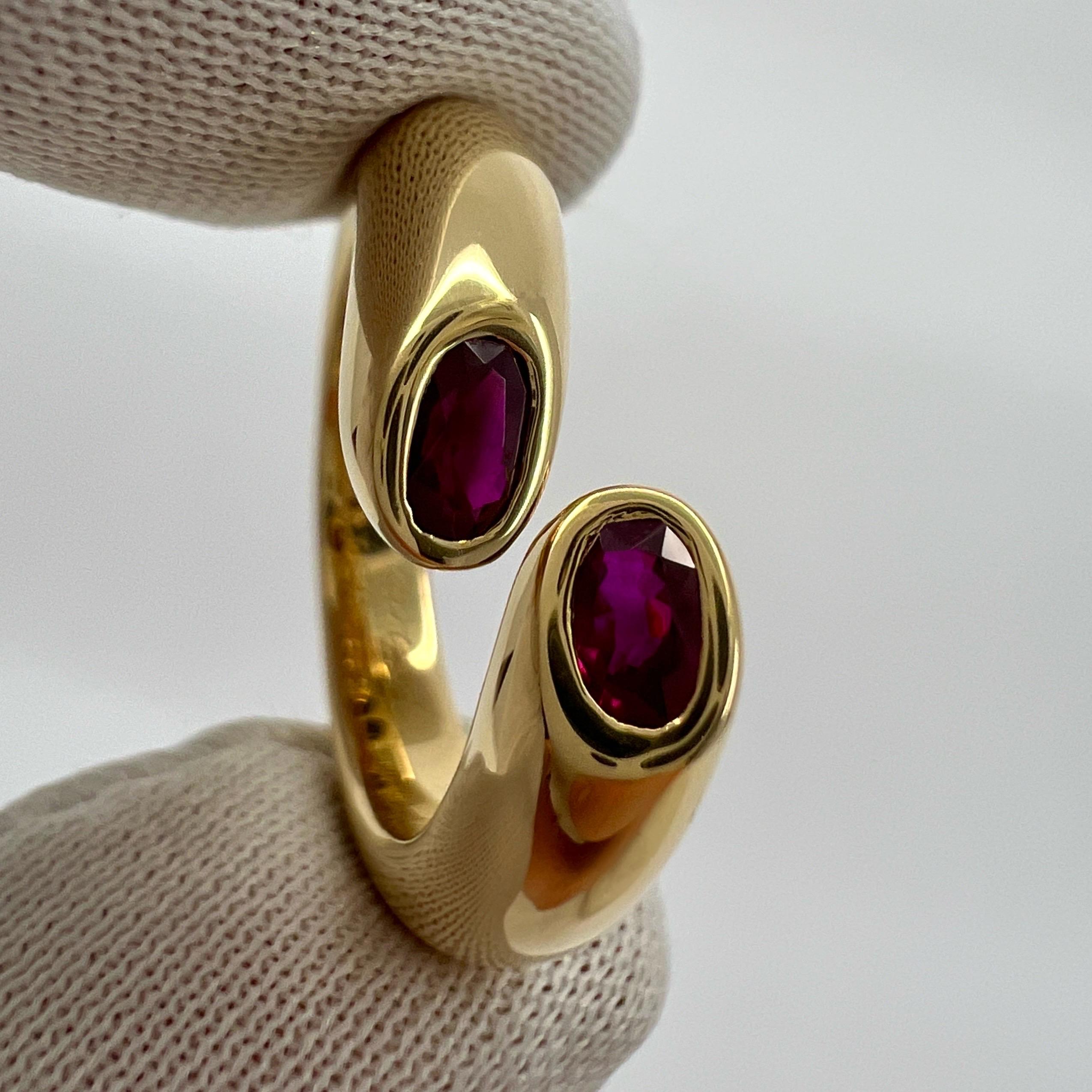 Women's or Men's Rare Vintage Cartier Red Ruby Ellipse Oval Cut 18k Gold Bypass Split Ring 48 4.5 For Sale