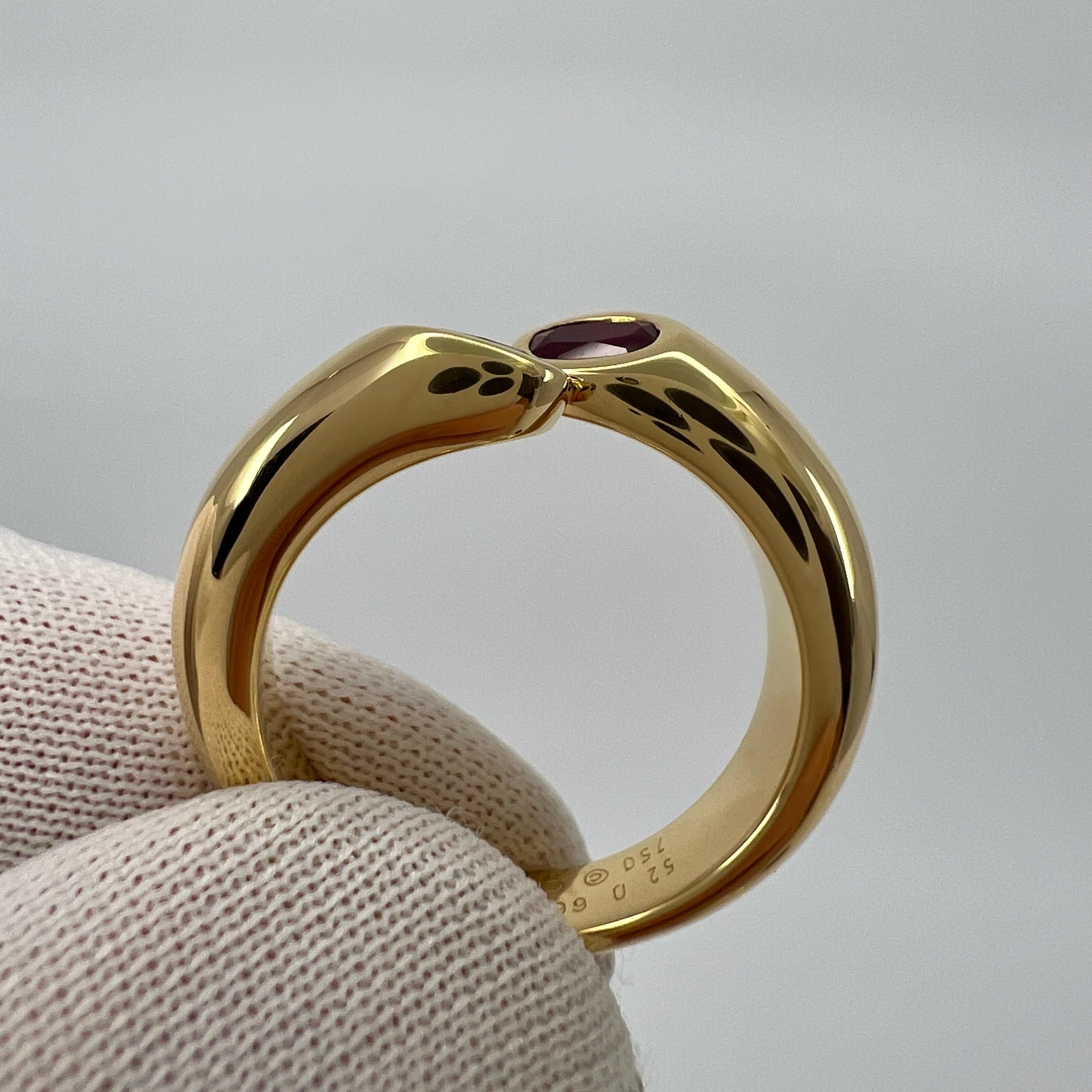 Rare Vintage Cartier Red Ruby Ellipse Oval Cut 18k Gold Bypass Split Ring 48 4.5 For Sale 1