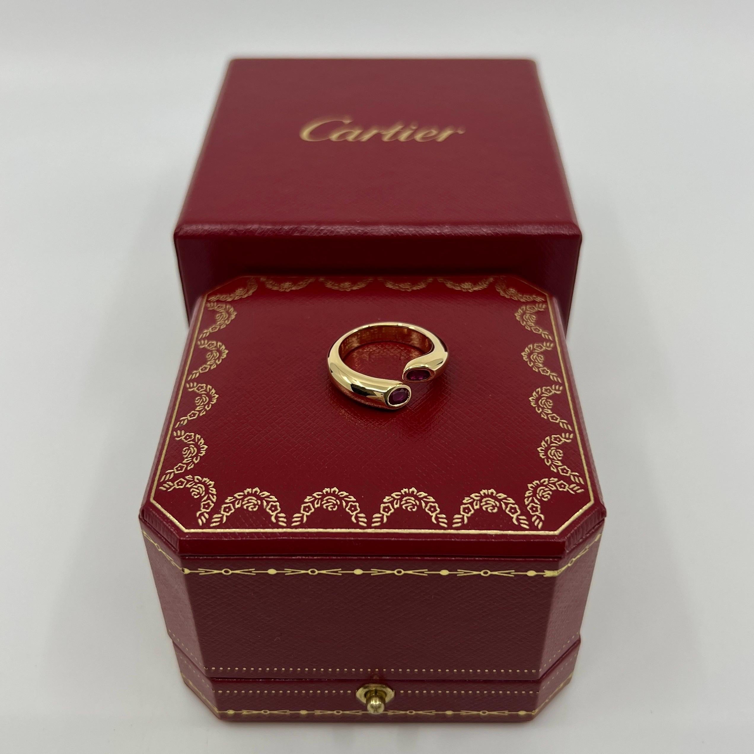 Rare Vintage Cartier Red Ruby Ellipse Oval Cut 18k Gold Bypass Split Ring 48 4.5 For Sale 2
